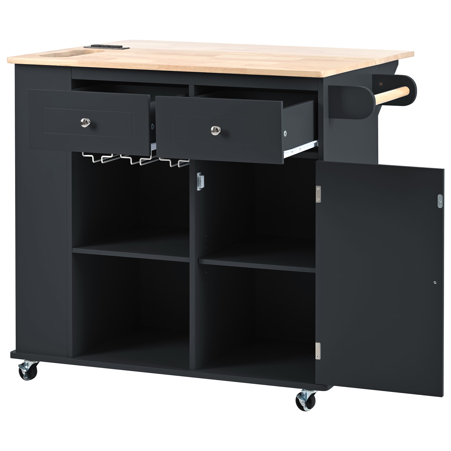 Bybafun YB2600001 Black MDF Base with Wood Wood Top Rolling Kitchen Cart ( 29.3-Inches x 39.8-Inches x 33.7-Inches )