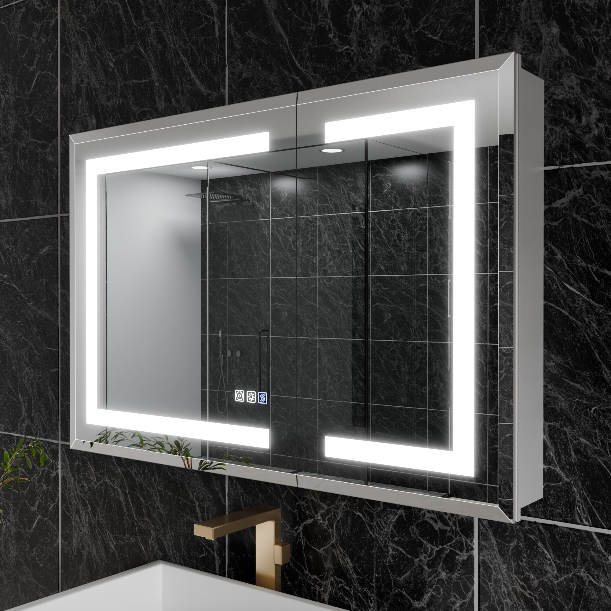 WELLFOR EX-5MC2028R HH Beveled LED Lighted Medicine Cabinet 36-Inches x 24-Inches Lighted LED Fog Free Surface/Recessed Mount Silver Mirrored Rectangle Soft Close Medicine Cabinet