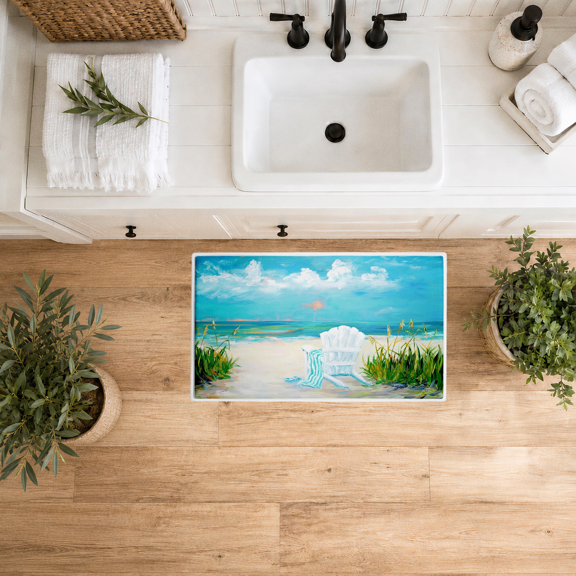 Stupell Industries Sunny Beach Scene Relaxation Bathroom Floor Mat 30 x ...