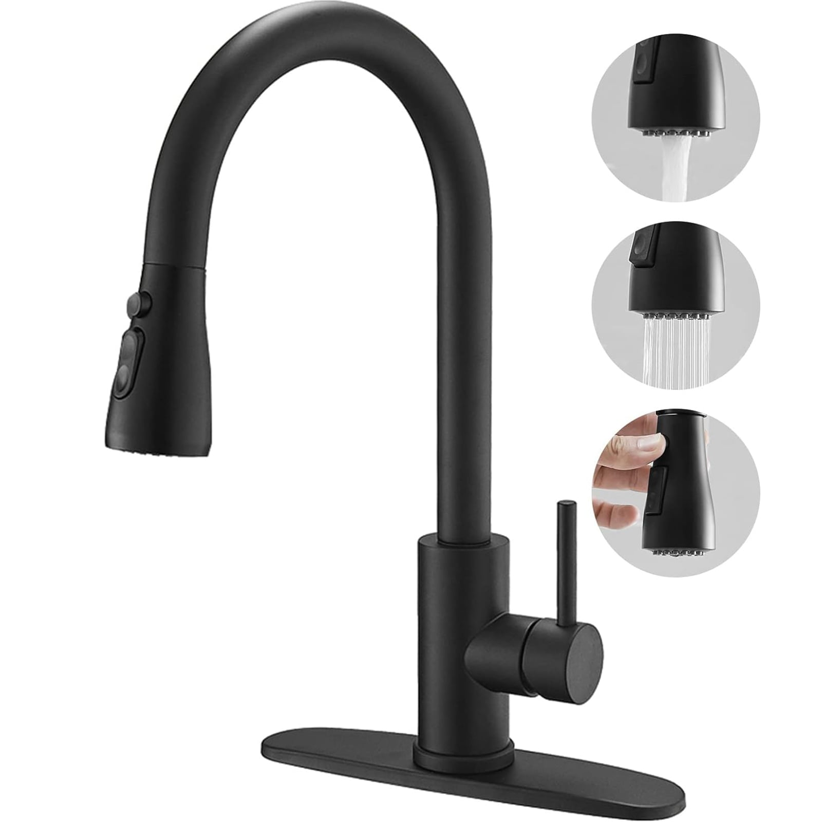 BYH Pull Down Kitchen Faucet Matte Black in the Kitchen Faucets