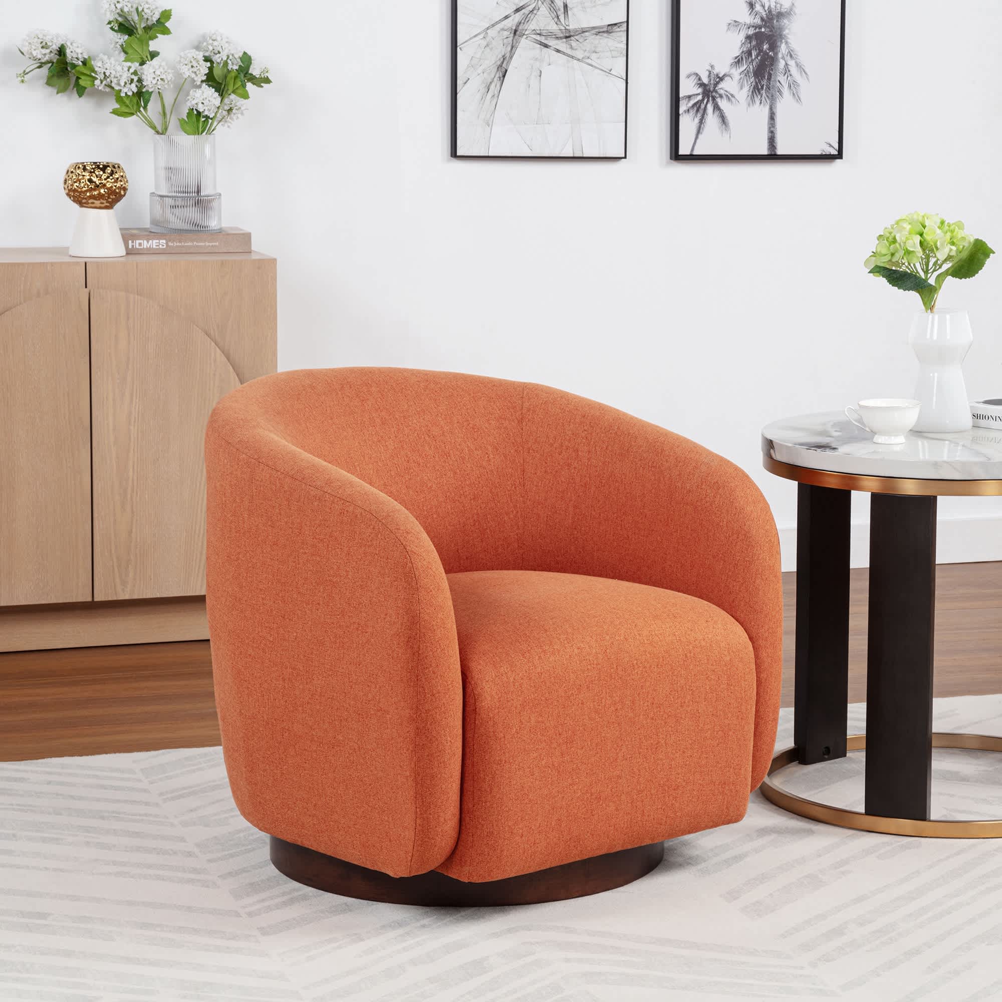 SEYNAR -  Modern Glam Boucle Fabric Round 360 Degree Swivel Barrel Chair
