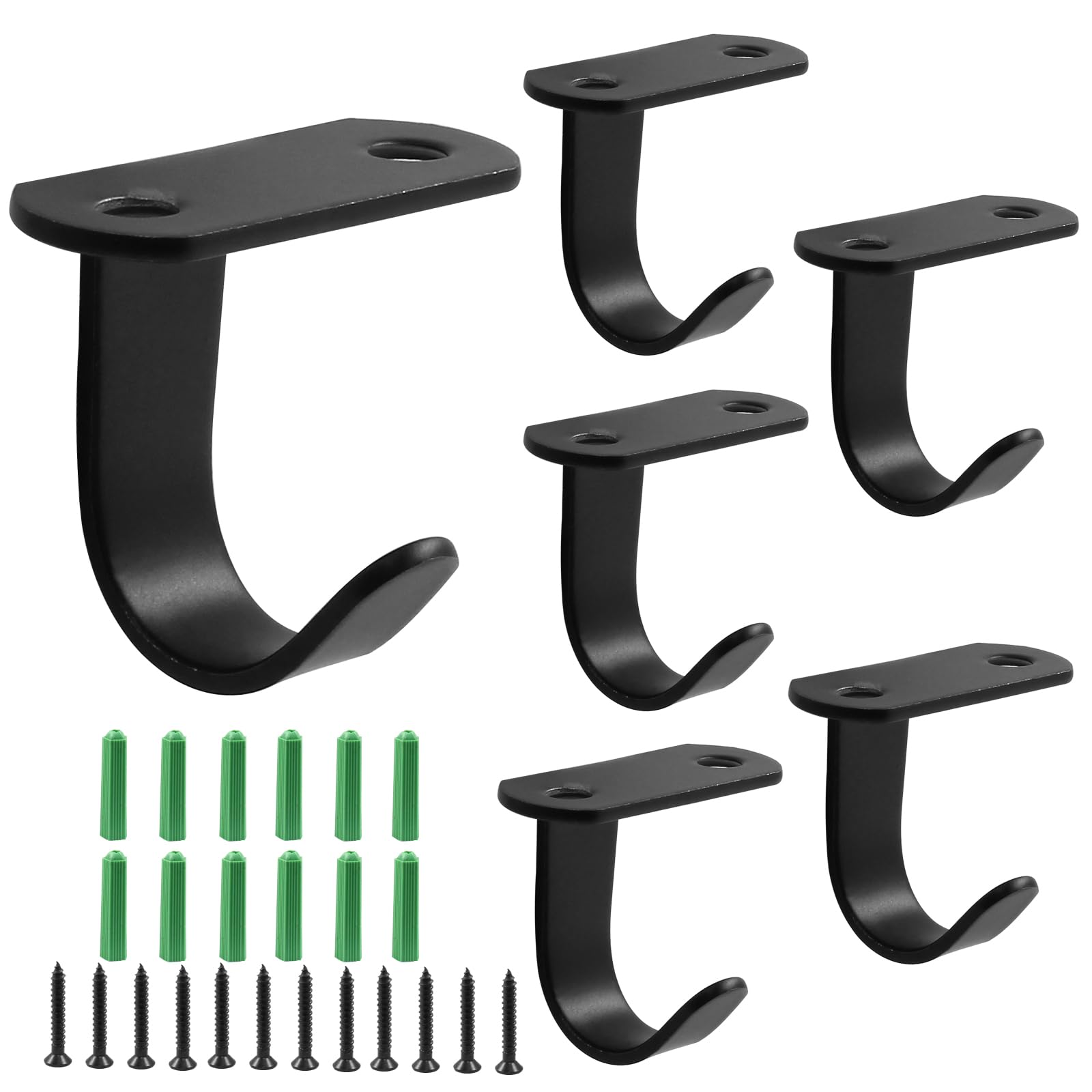 Aoibox  6 Pack Black Stainless Steel Screw Mounted Ceiling Hooks for Cabinet Kitchen Bathroom Robe Towel Set