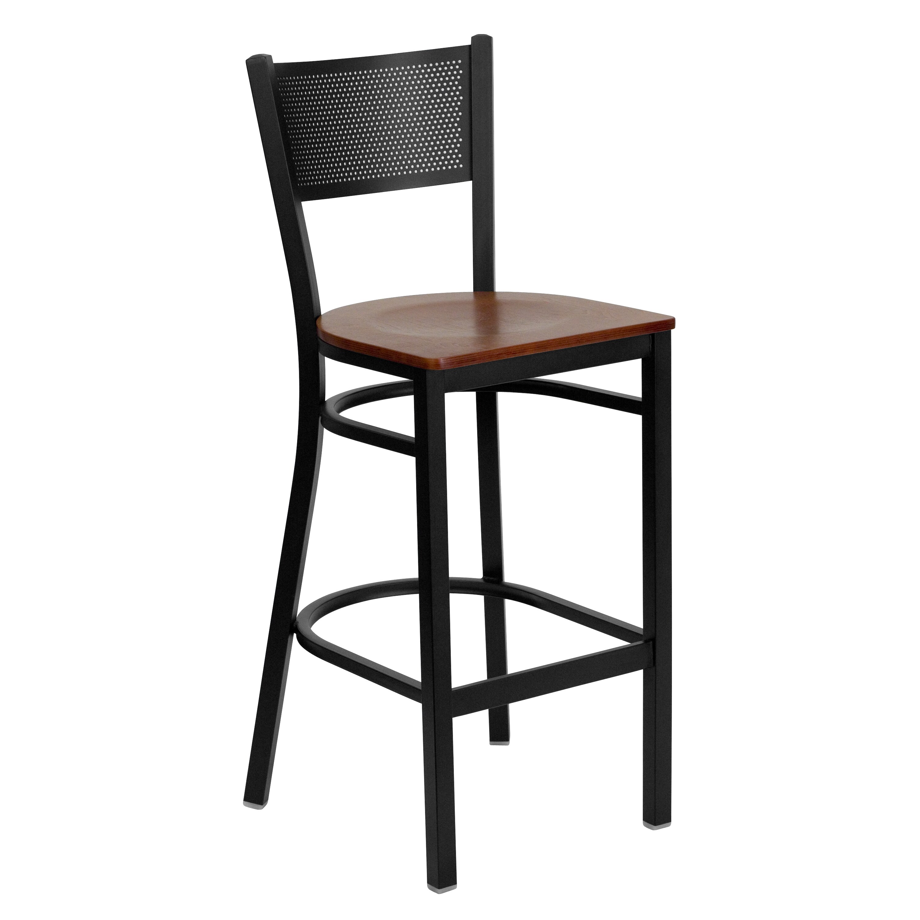 Flash Furniture 847254016032 Cherry Wood Seat/Black Metal Frame 28.5-in H Bar height Square seat Metal Bar Stool and Back