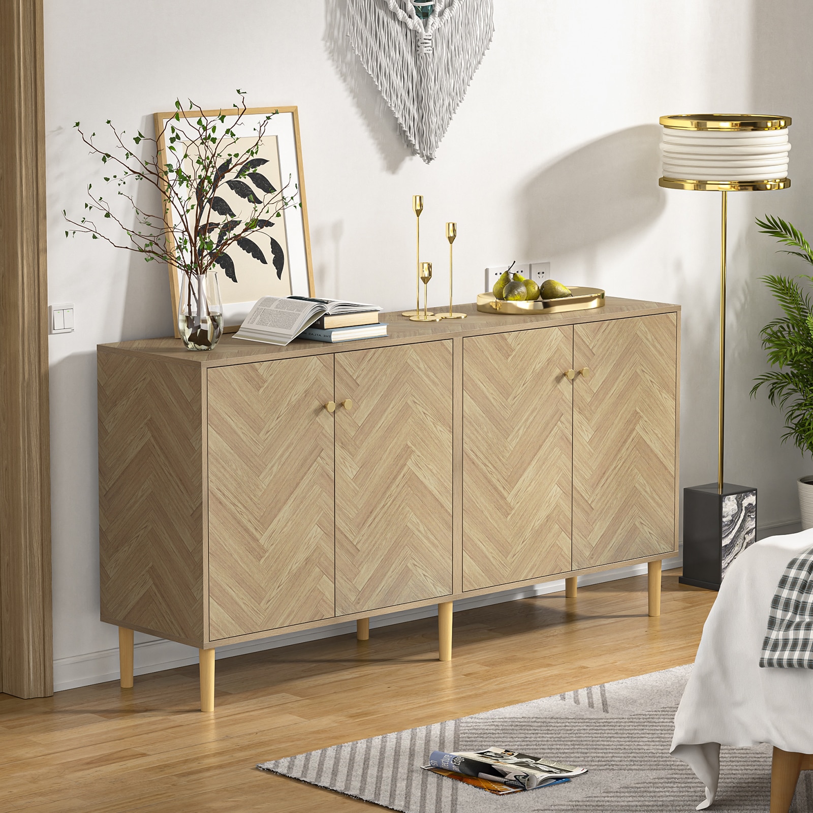 Delarpo H0143 Contemporary/Modern Natural Wood Buffet Sideboard