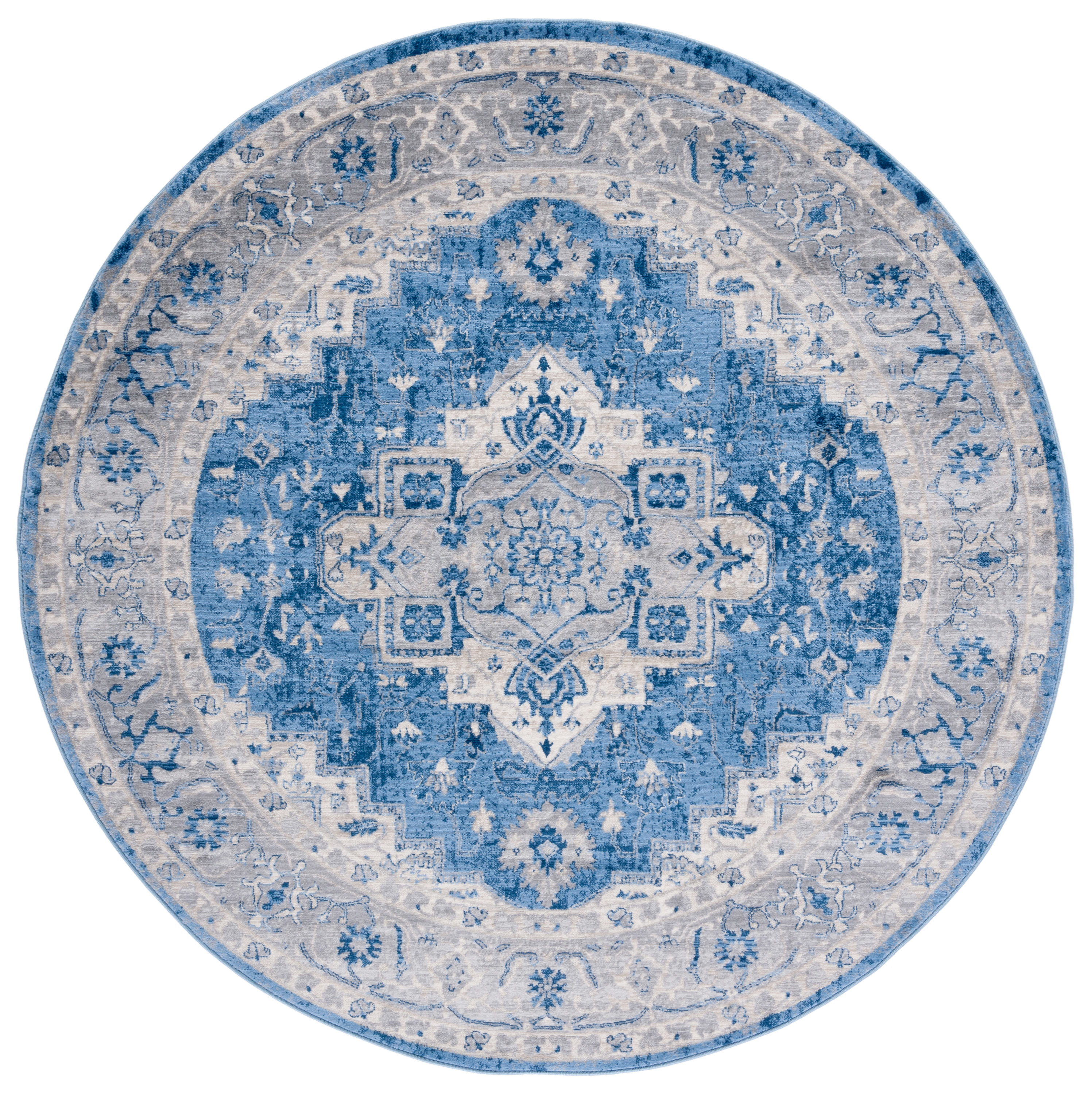 Safavieh BNT851M-7R Brentwood Valeria 7 x 7 (ft) Loomed Polypropylene Blue/Gray Round Indoor Floral/Botanical Farmhouse/Cottage Area rug