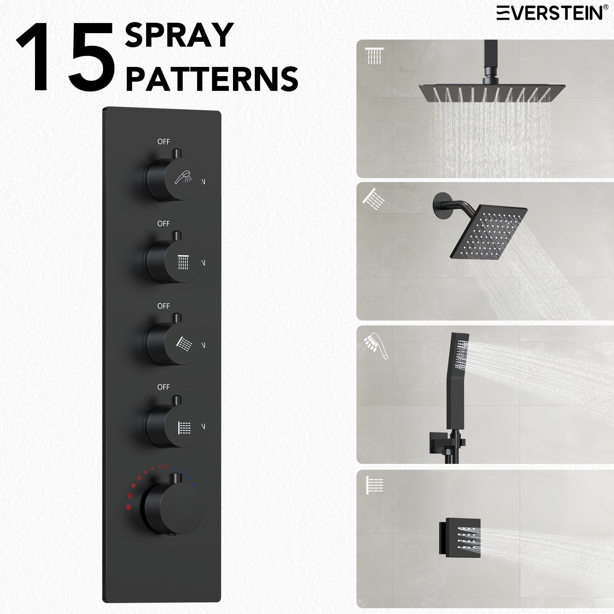EVERSTEIN SFS-1063-BK16 Showerhead-Bar-Panels - View #4