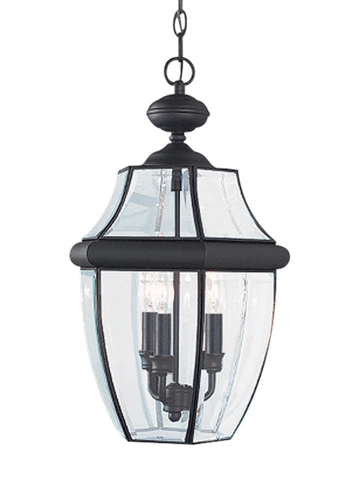 Generation Lighting 6039EN-12 Lancaster 3 -Light Black Traditional Clear glass Lantern Medium Outdoor Hanging Pendant light