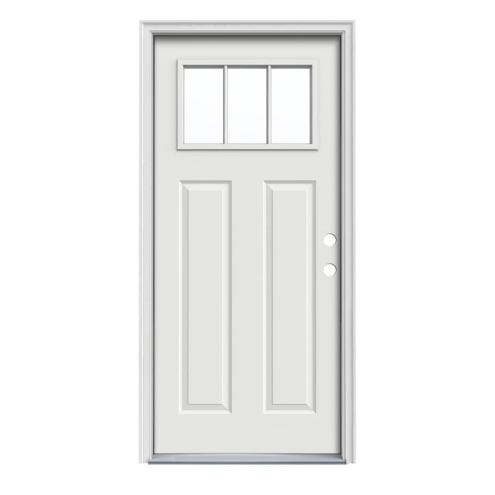 JELD-WEN LOWOLJW182400060 36-in x 80-in x 4-9/16-in Steel Craftsman Left-hand inswing White Painted Prehung Front Door with Brickmould Insulating core