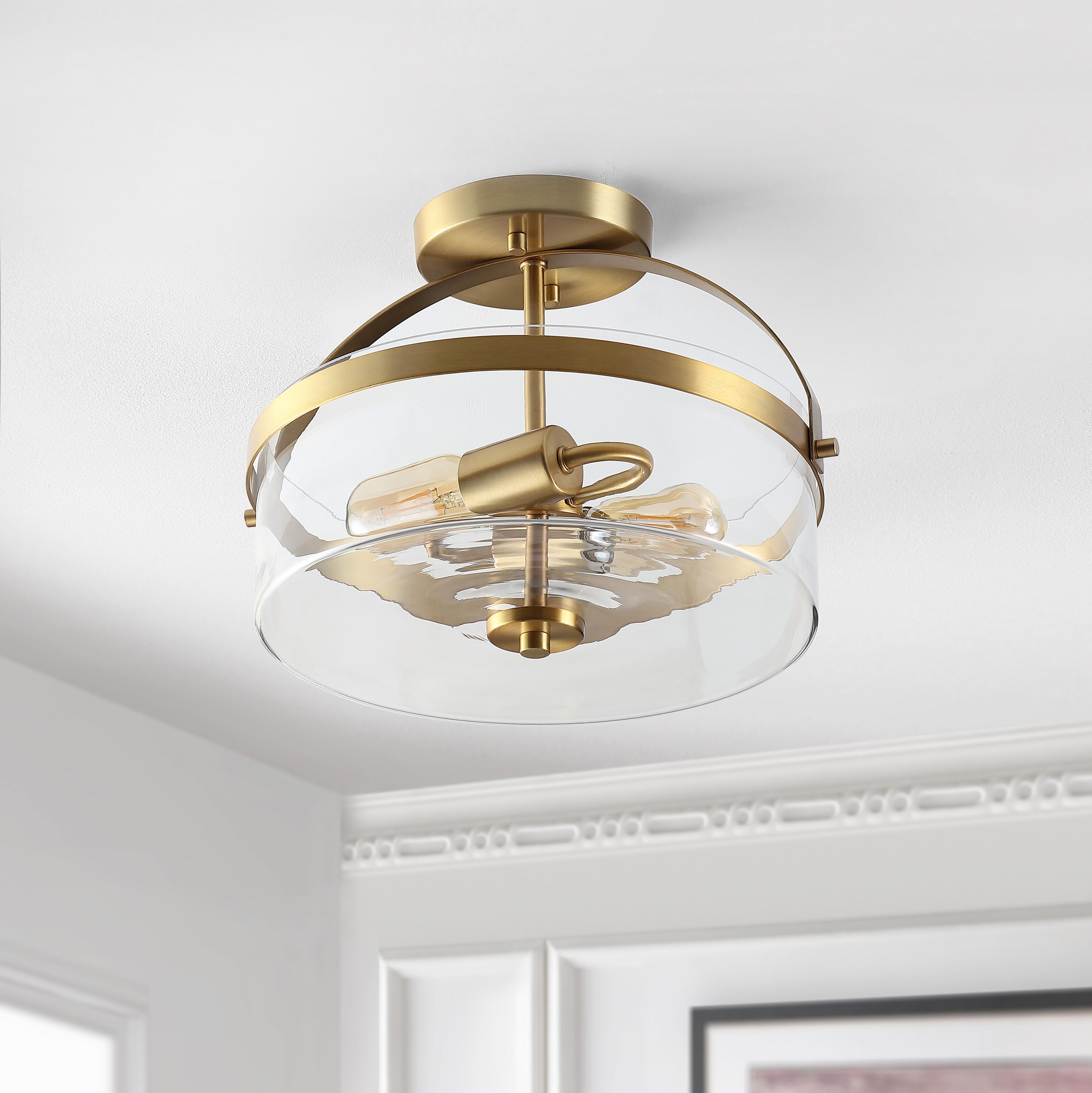 Brass Gold 15'' LED Flush Mount Light with Clear Glass Shade