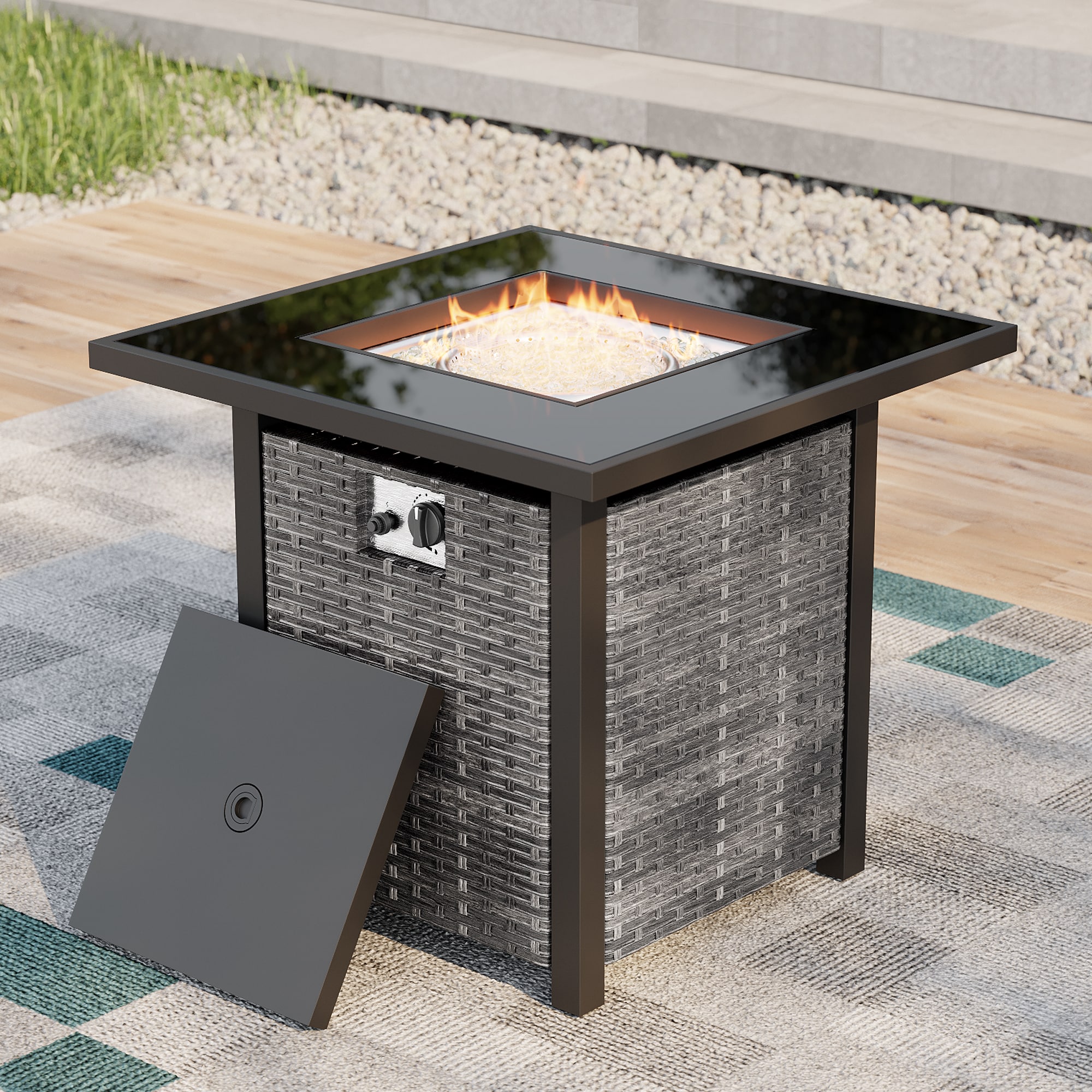 ACEGOSES LW-ET-115T4-GY 27.8-in W Gray Steel Square Tabletop Liquid propane Fire pit table