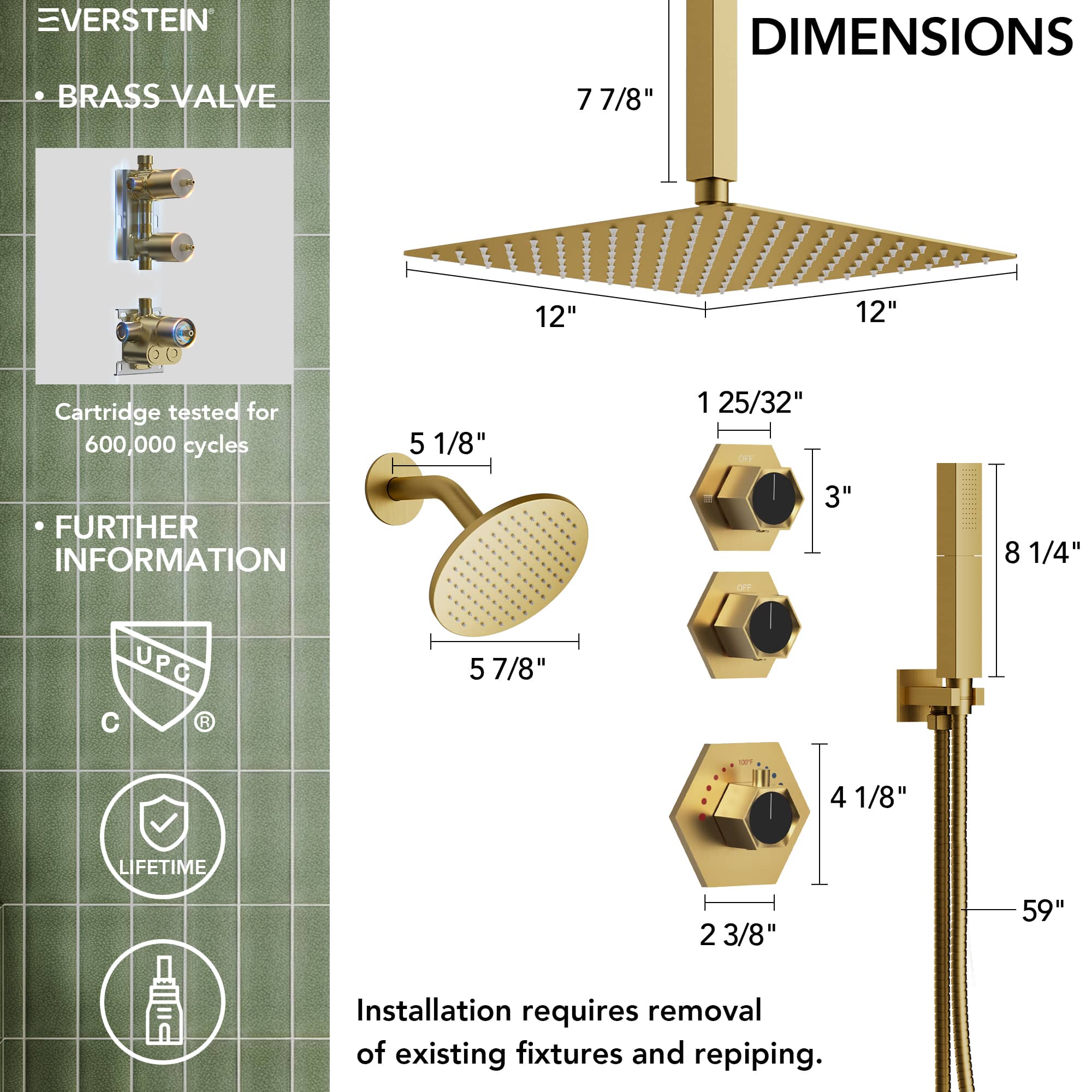 EVERSTEIN SFS-1041-GD12 Tub-Shower-Faucets - View #5