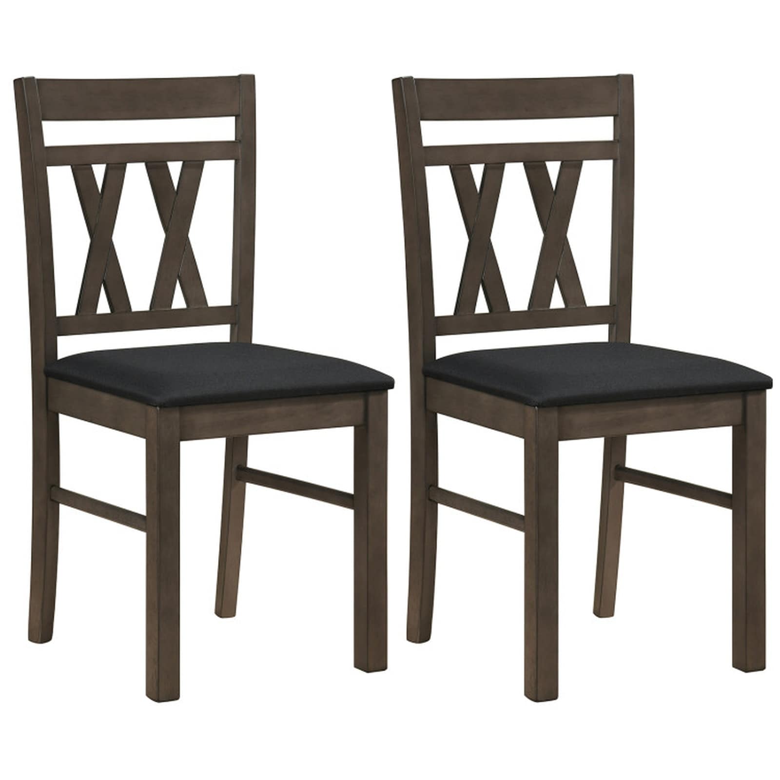 SUGIFT Set of 2 Rustic Gray Linen Upholstered Kitchen Dining Chairs with High Back and Rubber Wood Legs