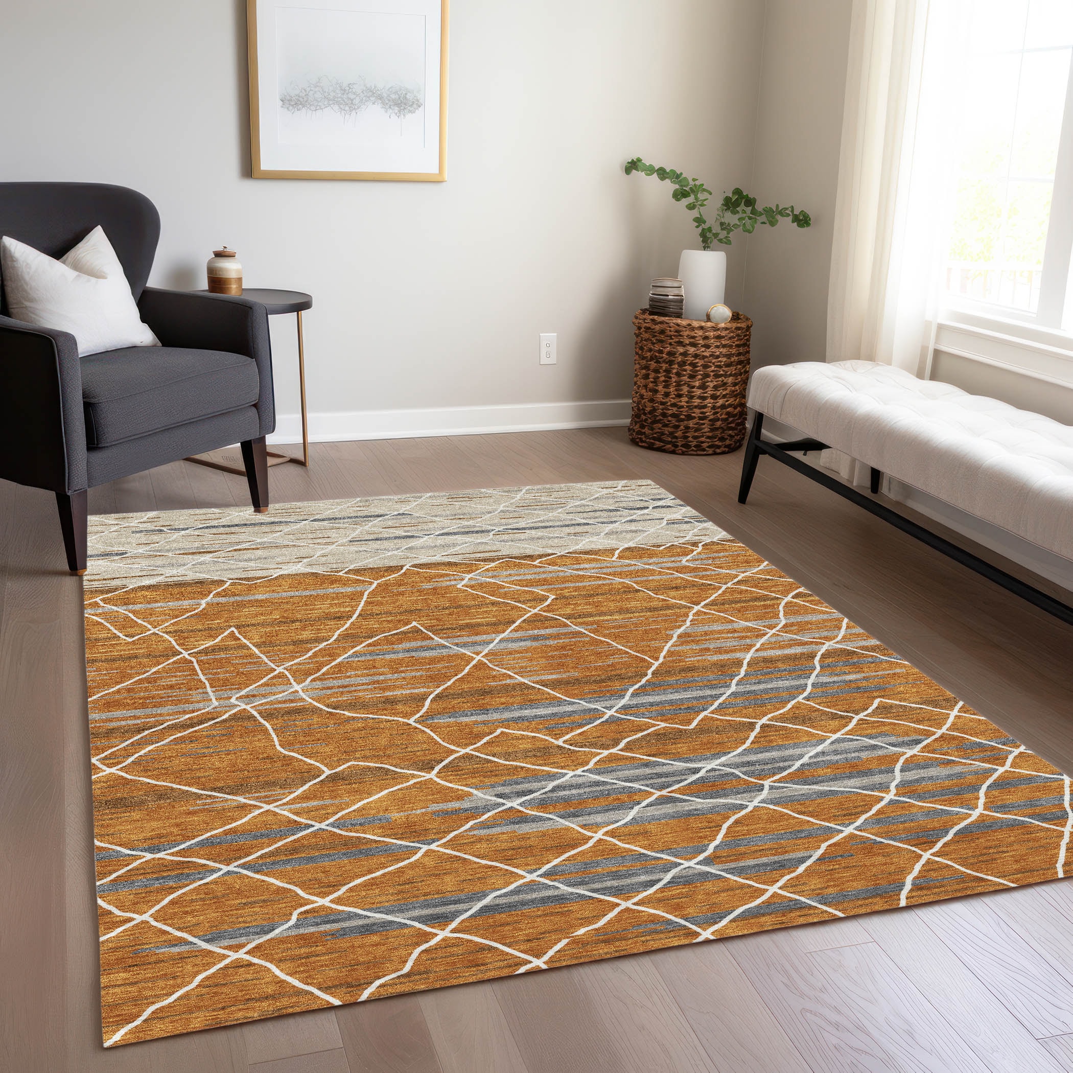 Addison Rugs ACN1025TR8X10 Chantille ACN1025TR 8 x 10 (ft) Polyester Terracotta Rectangular Indoor/Outdoor Geometric Machine washable Area rug