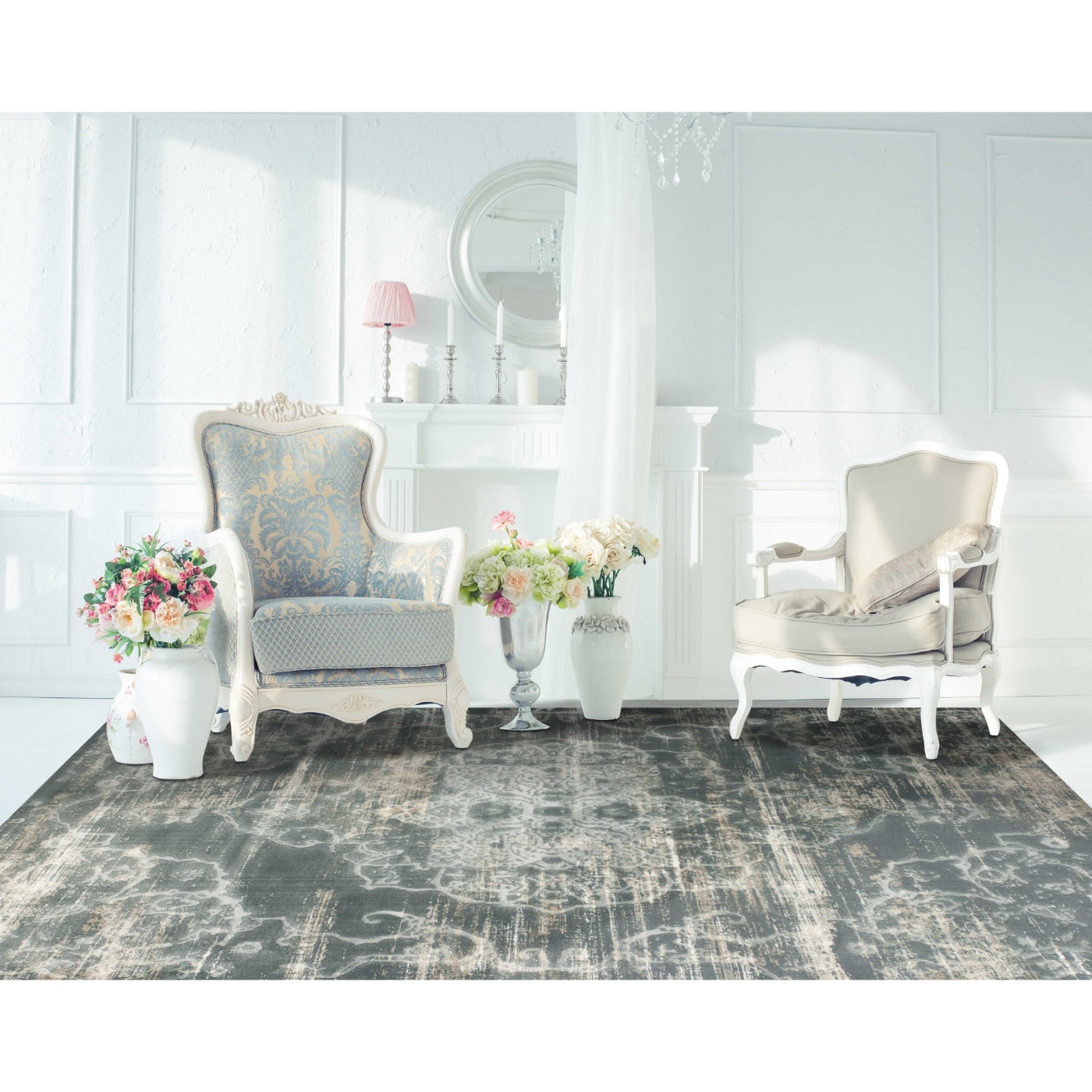 HomeRoots 350127 Bernadette 7 x 11 (ft) Rag Polypropylene Blue Rectangular Indoor Distressed/Overdyed Area rug
