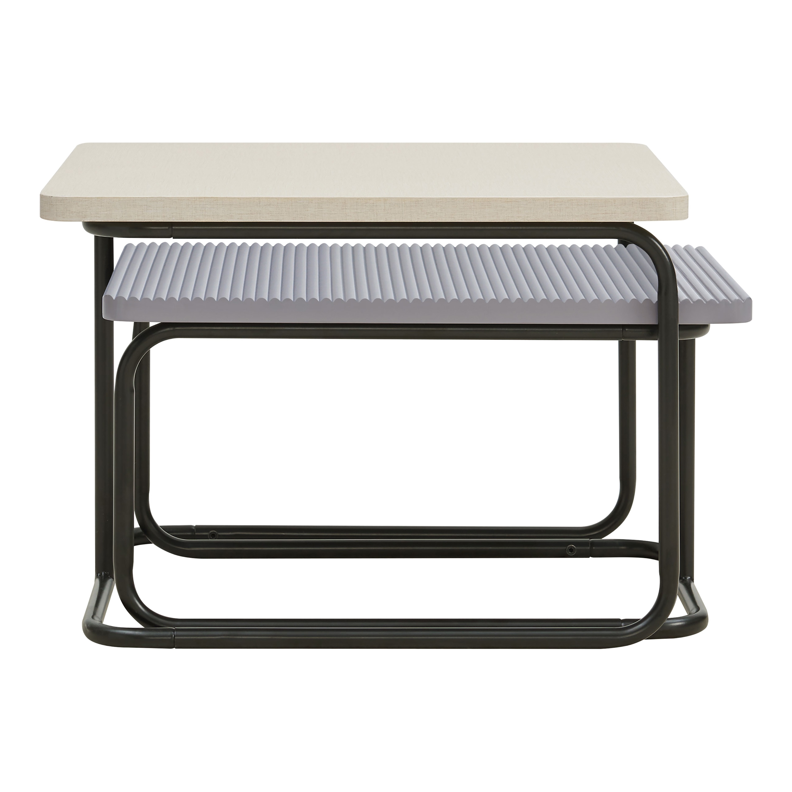 Modern Cream and Gray Textured 2-Piece Nesting Coffee Table Set