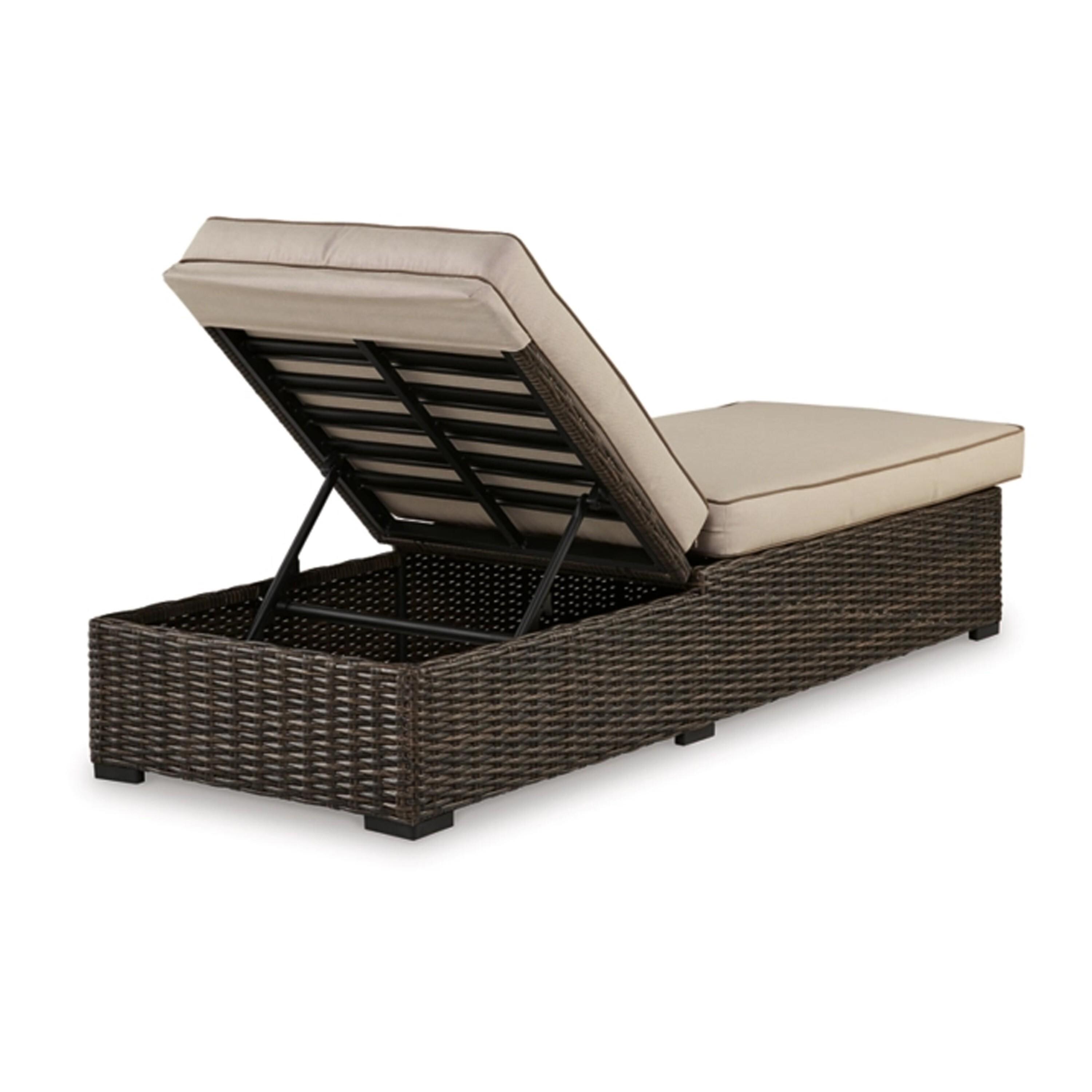 Beige and Dark Brown Outdoor Armless Chaise Lounge with Cushions