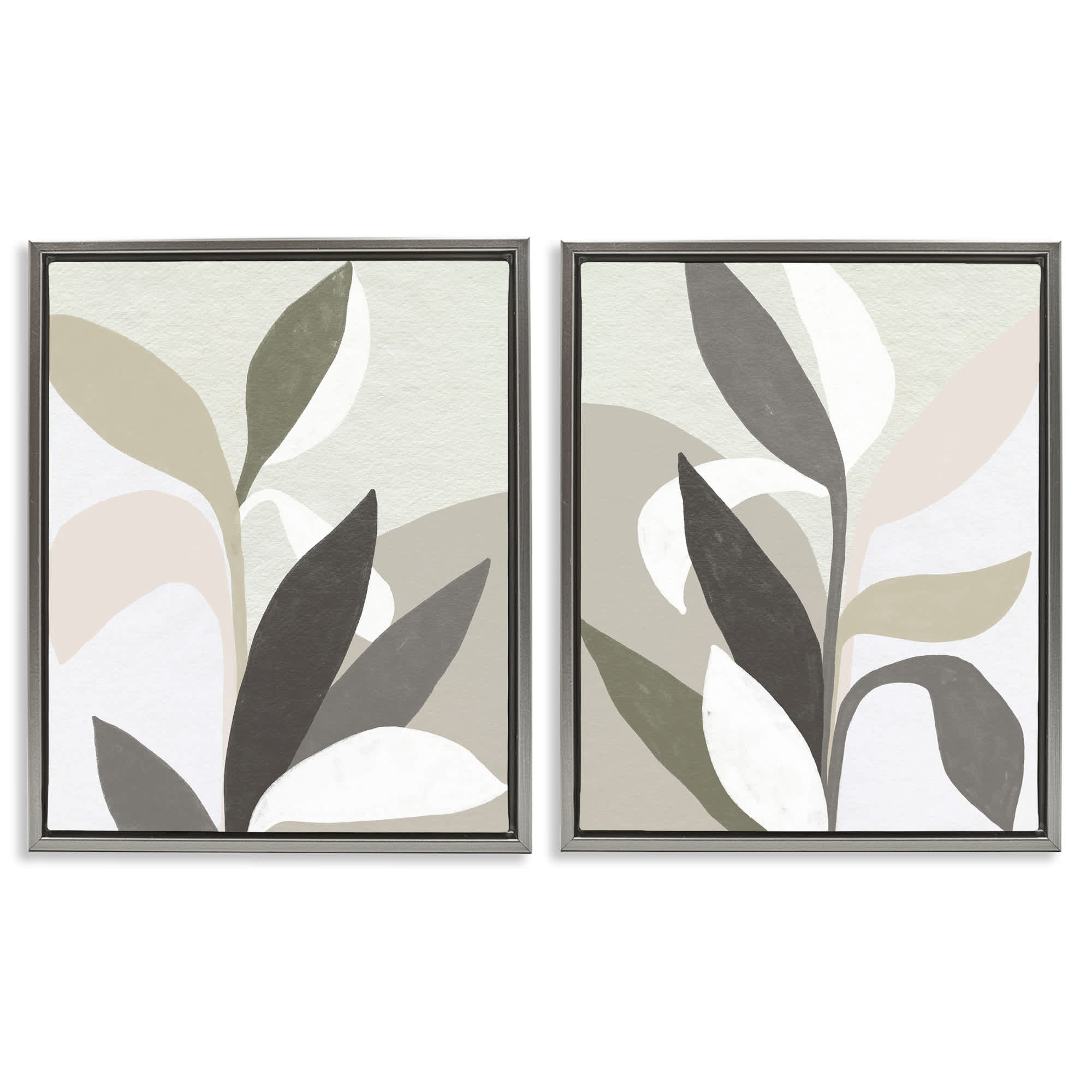 Stupell Industries B2-760-FFL-2PC-16X20 Neutral Leaf Shapes 2pc Floating Frame Set design by June Erica Vess