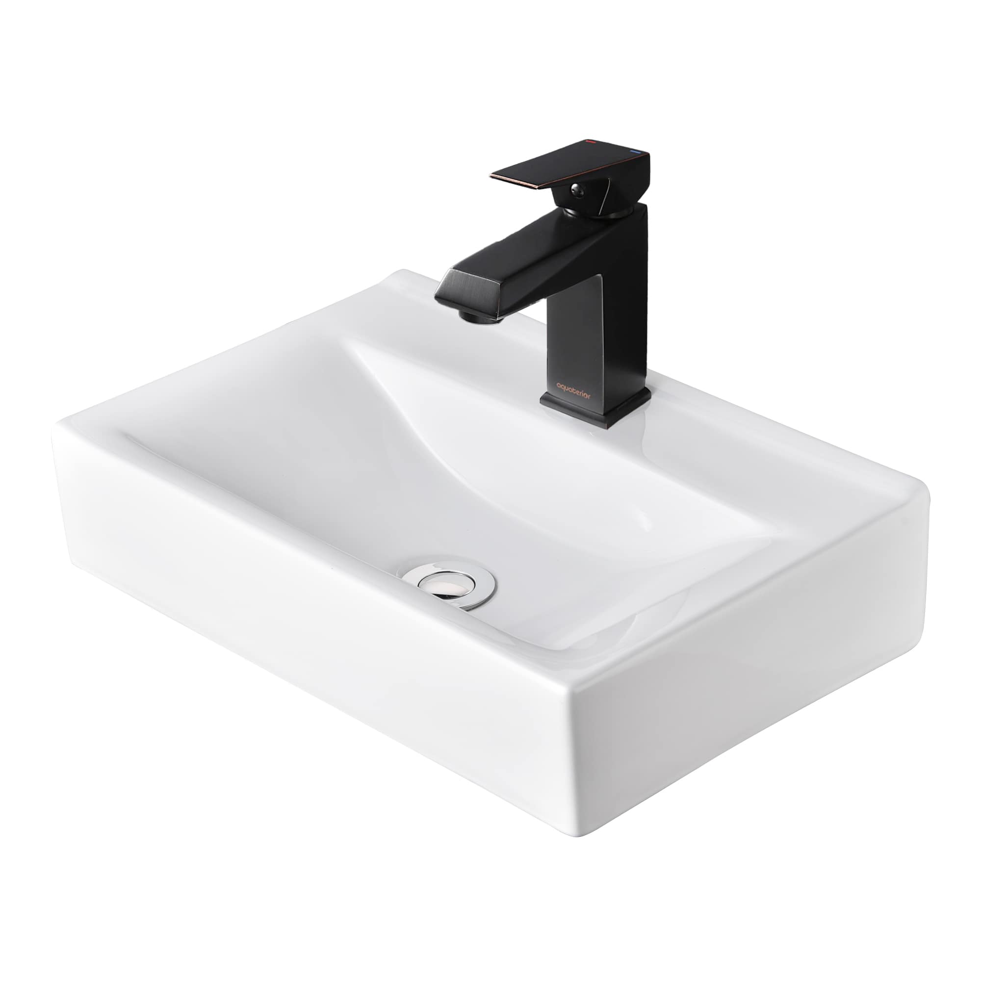 Yescom 80PSKST025-F1-ORB-LO Wall Mount Ceramic Sink w/ Modern Bathroom Single Handle Faucet ORB Combo