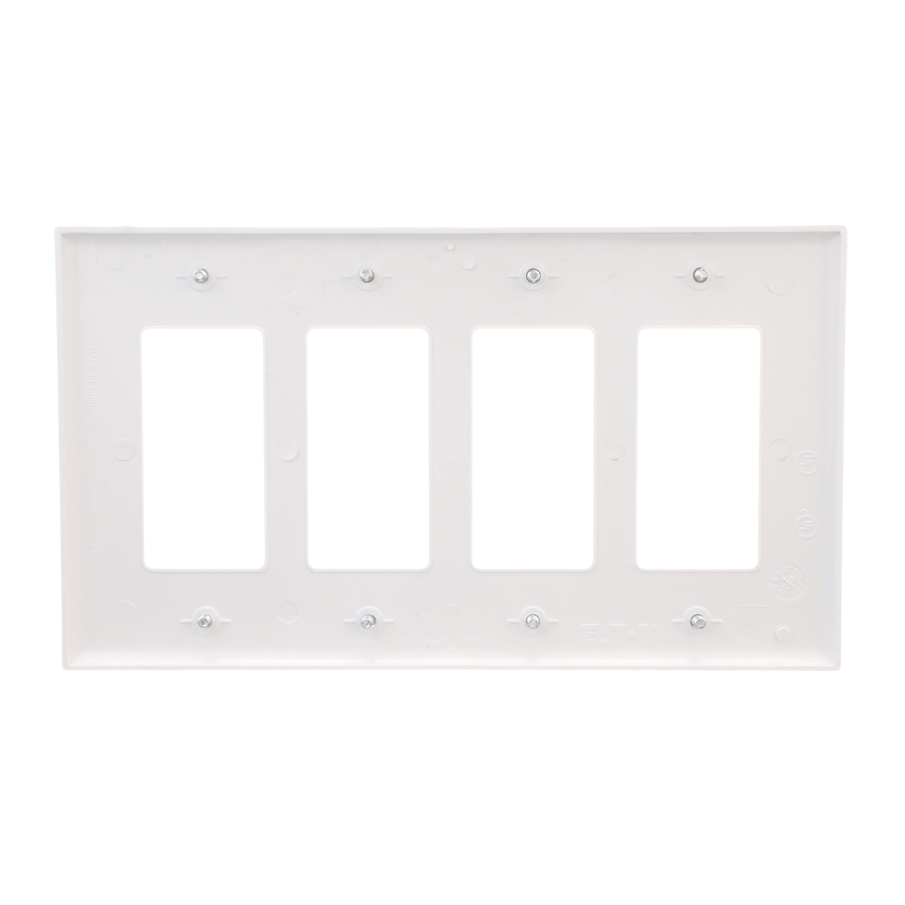 Eaton 4-Gang Midsize White Polycarbonate Indoor Decorator Wall Plate in ...