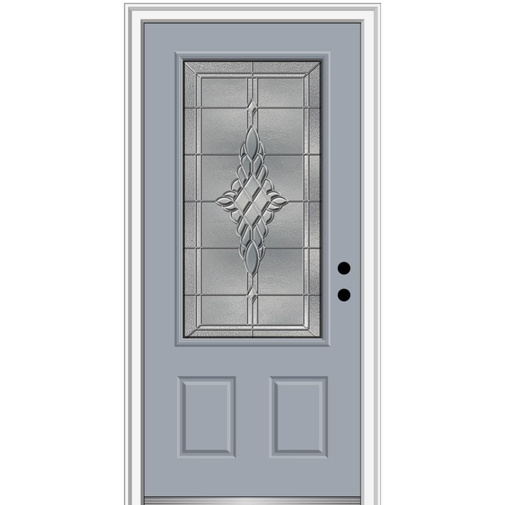 MMI DOOR ZZ3667017L 36-in x 80-in x 4-9/16-in Fiberglass 3/4 lite Left-hand inswing Storm Cloud Painted Prehung Front Door with Brickmould Insulating core