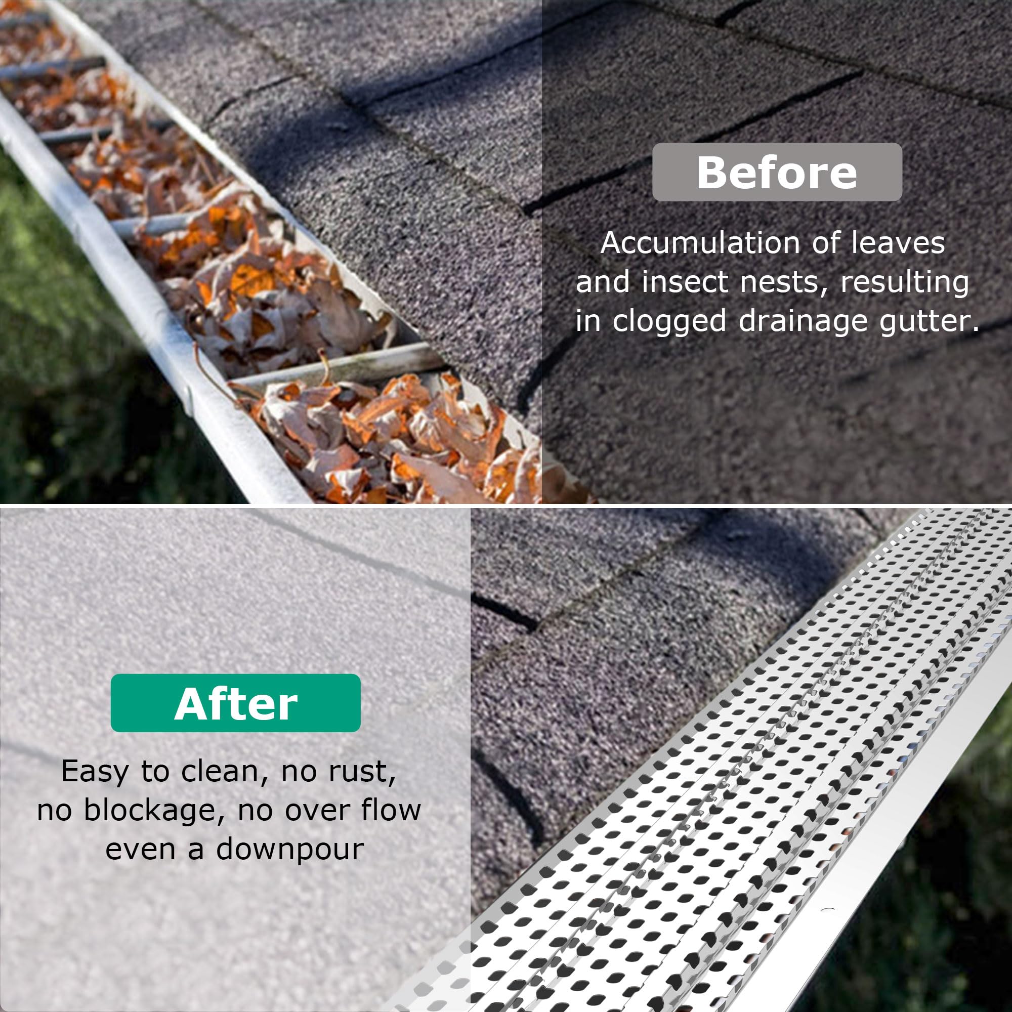 Anqtovp Gutter Guard 5 inch Heavy Duty Aluminum Leaf Guard Easy On DIY ...