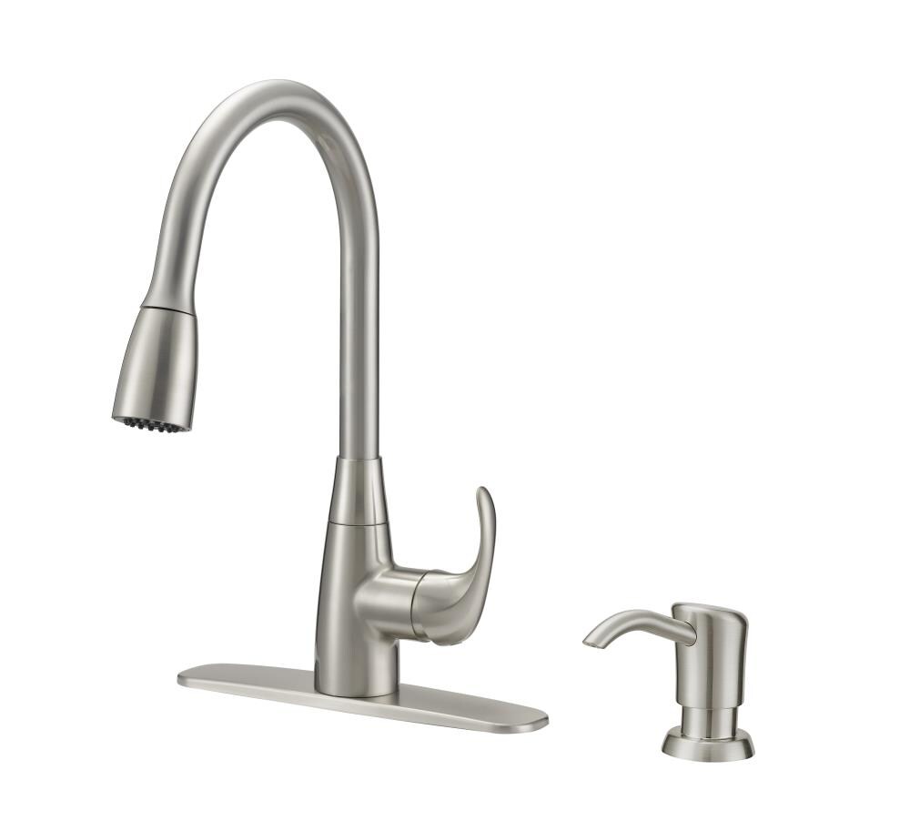 Project Source Brushed Nickel 1-Handle Deck-Mount Pull-Down Handle Kitchen Faucet (Deck Plate Included)