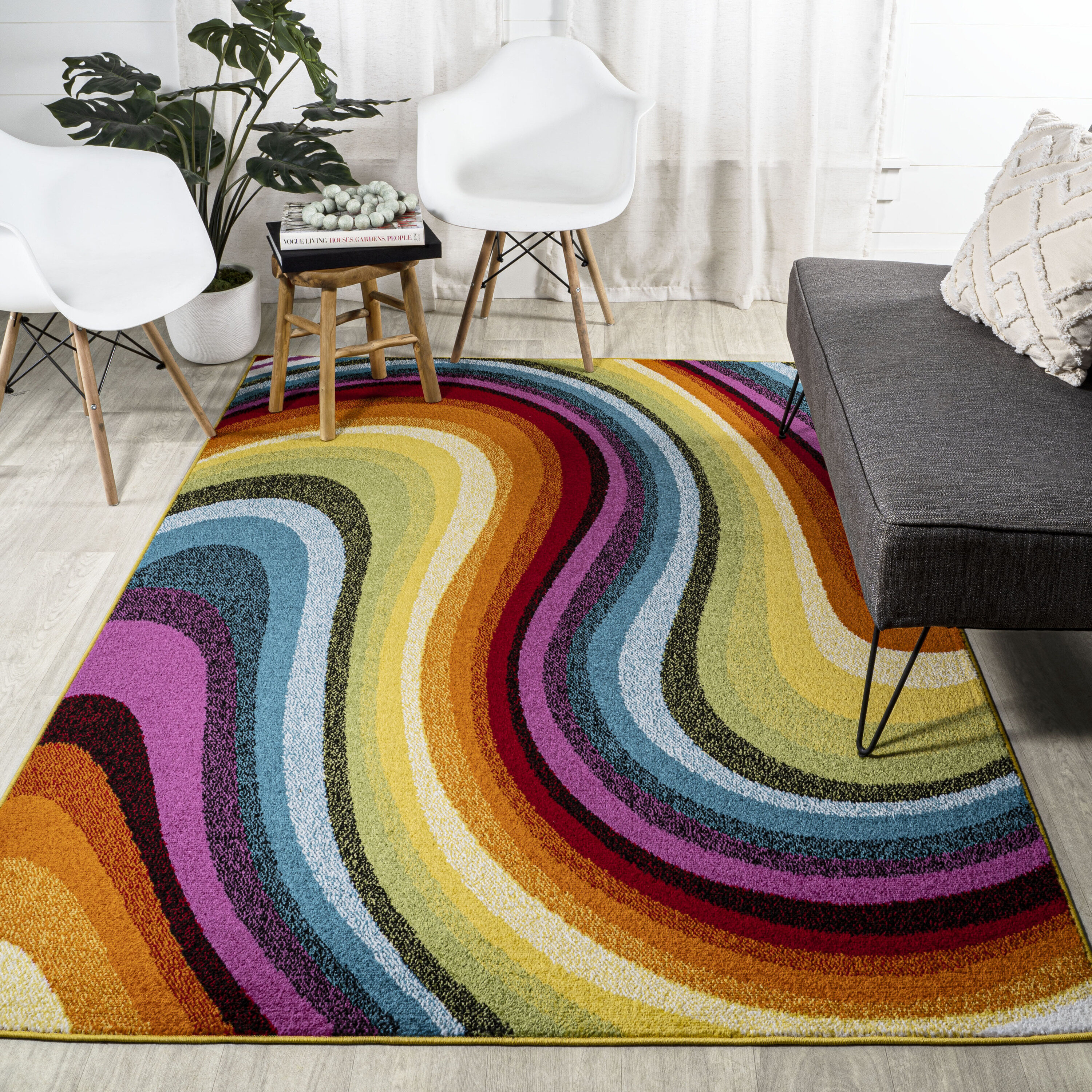 Colorful Abstract Swirl Multicolor 5 x 8 Area Rug