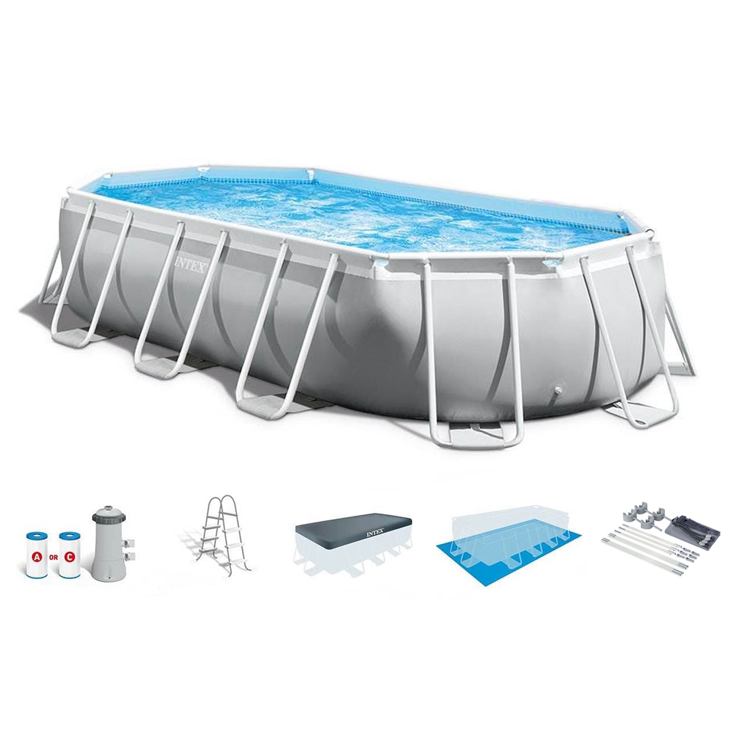 Intex 238112 16.5-Feet x 9-Feet x 48-Inches Steel wall panels Rectangle Above-Ground Pool with Filter Pump with Ground Cloth with Pool Cover with Ladder