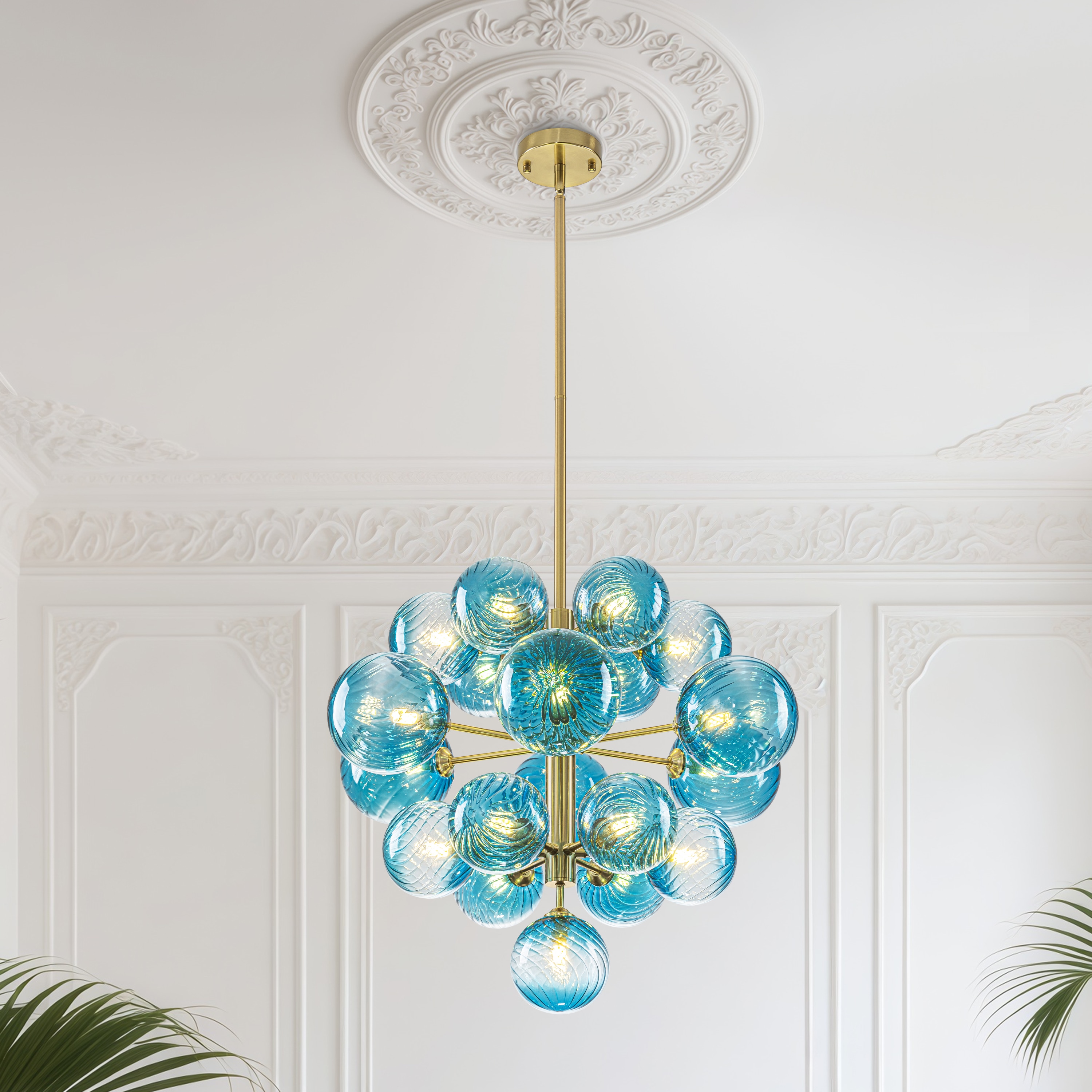 GoYeel 19 -Light Gold Textured glass Metal Chandelier