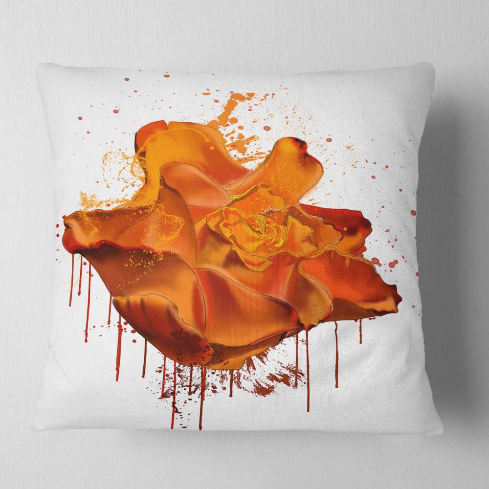 Designart Red Rose Painting with Splashes - Floral Throw Pillow - 18x18, Size: 18 x 18