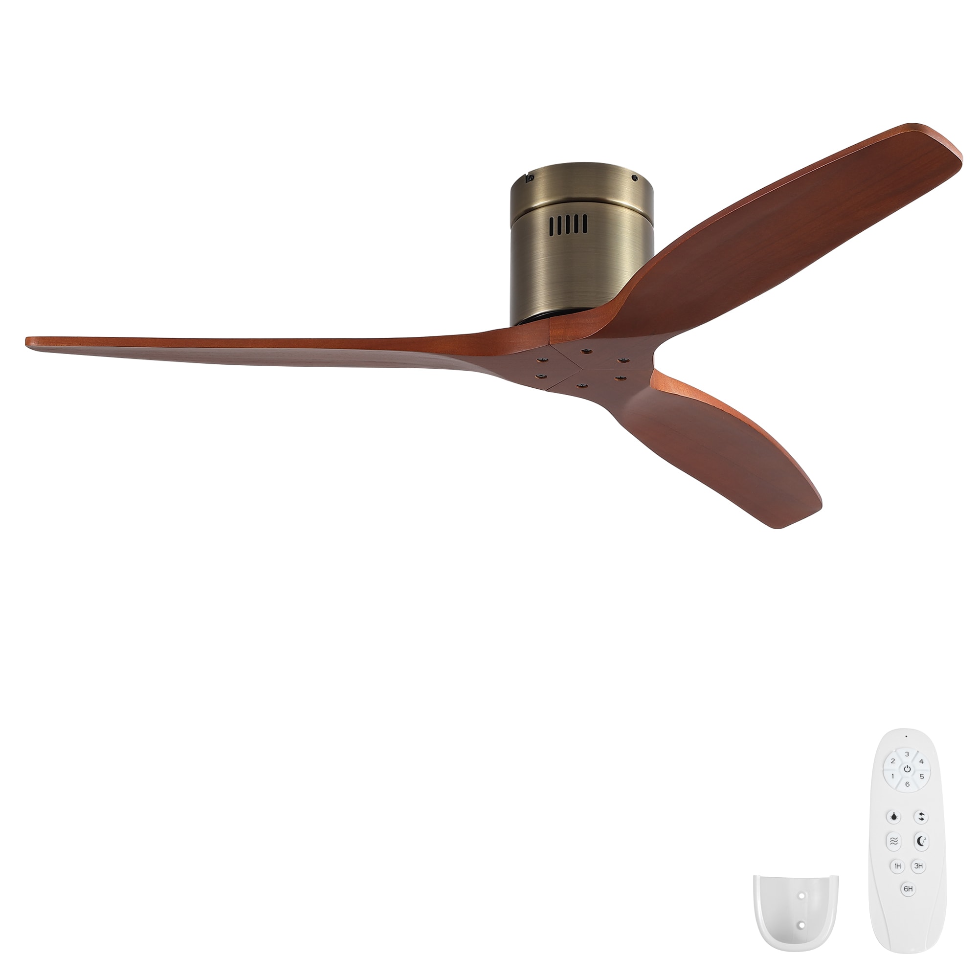 Bybafun - 52-in Bronze+Brown Flush Mount Ceiling Fan Without Light and Remote Control Included