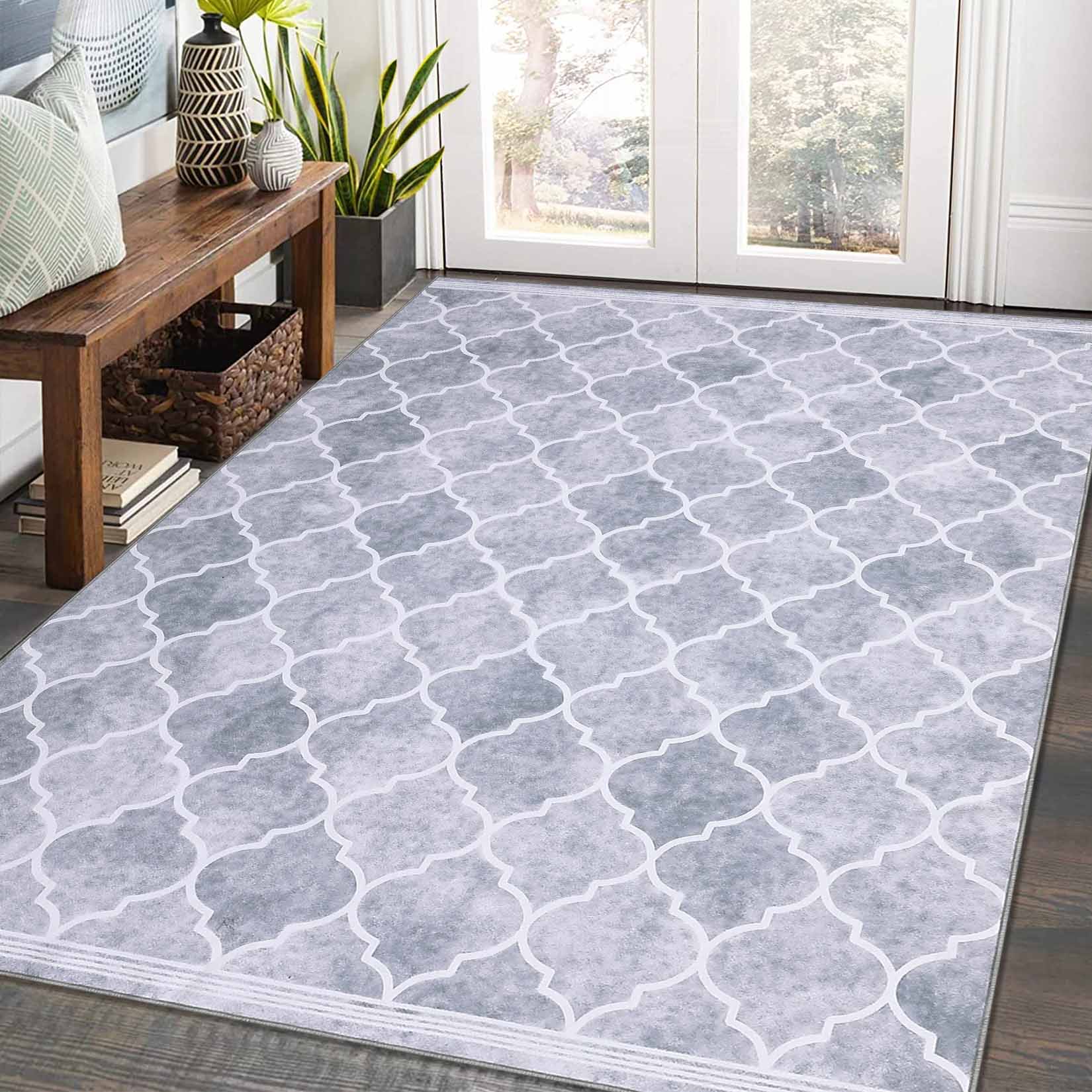 Garvee YXY-LO-PHO-11W6IL2T 9 x 12 (ft) Loomed Polyester Gray Rectangular Indoor/Outdoor Geometric Moroccan Machine washable Area rug