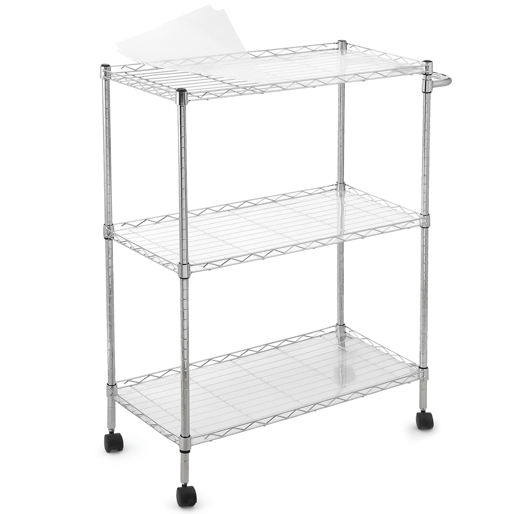 Qeetex Kitchen Metal Utility Cart 3 Tiers Heavy Duty Commercial Rolling Utility Cart with Wheels and Adjustable Storage Rack Steel Service Cart with Handle for Kitchen Restaurant Plant Display #JXNAG-PHO-106QYV6M