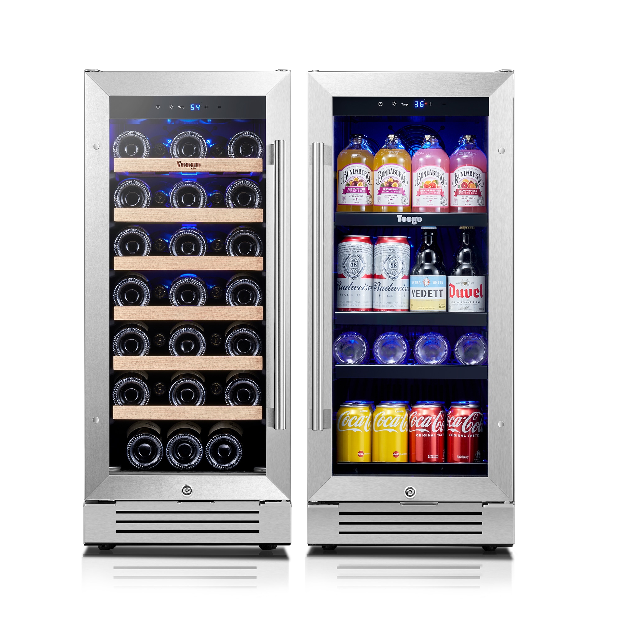 Yeego YEG-BS15WS15-LS 30-Inches W 118 -Can Capacity Stainless Steel Built-in/Freestanding Indoor Beverage Refrigerator with Glass Door
