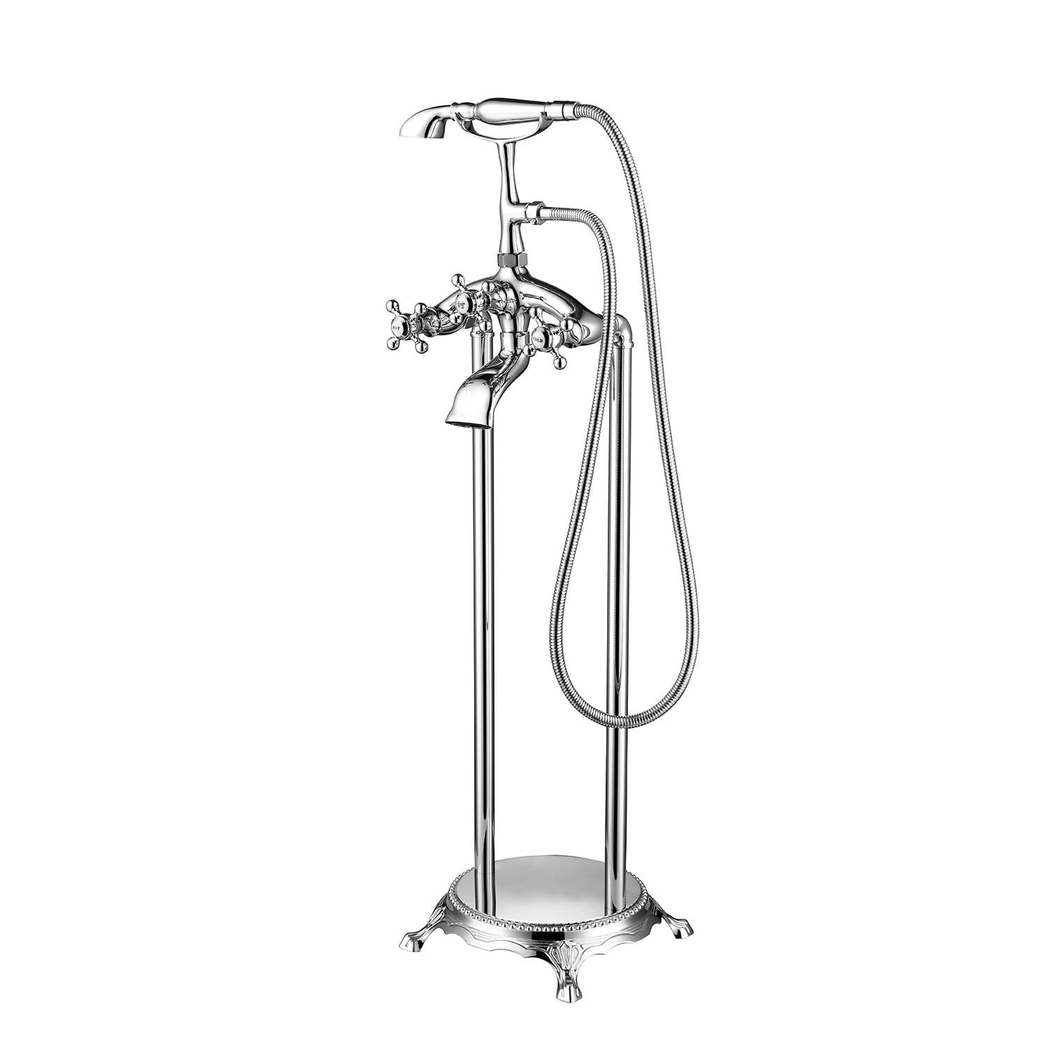 Maincraft HHK019BN Brushed Nickel 3-handle Freestanding Low-arc Bathtub Faucet with Hand Shower