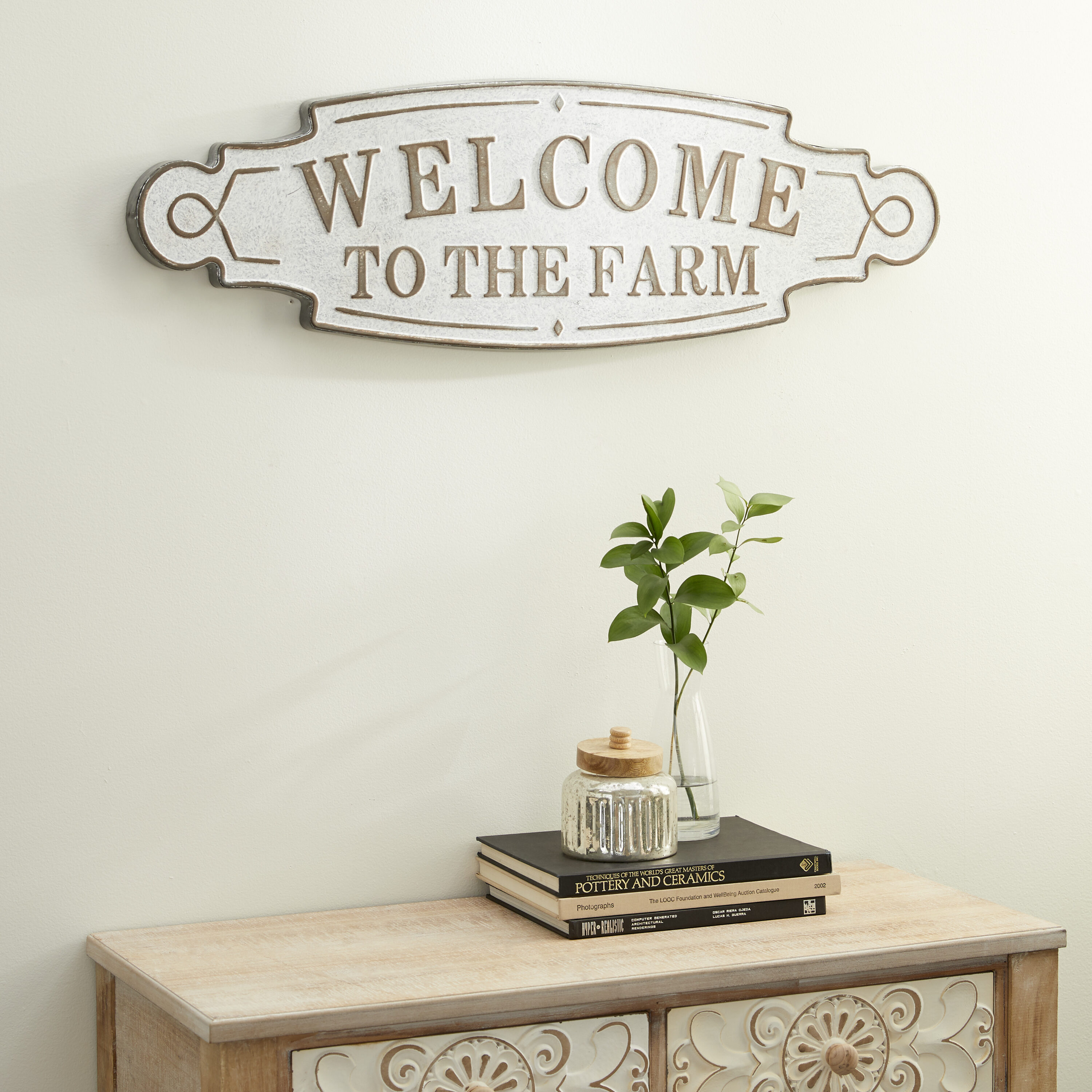 Rustic Beige and Off-White Iron Farmhouse Welcome Sign