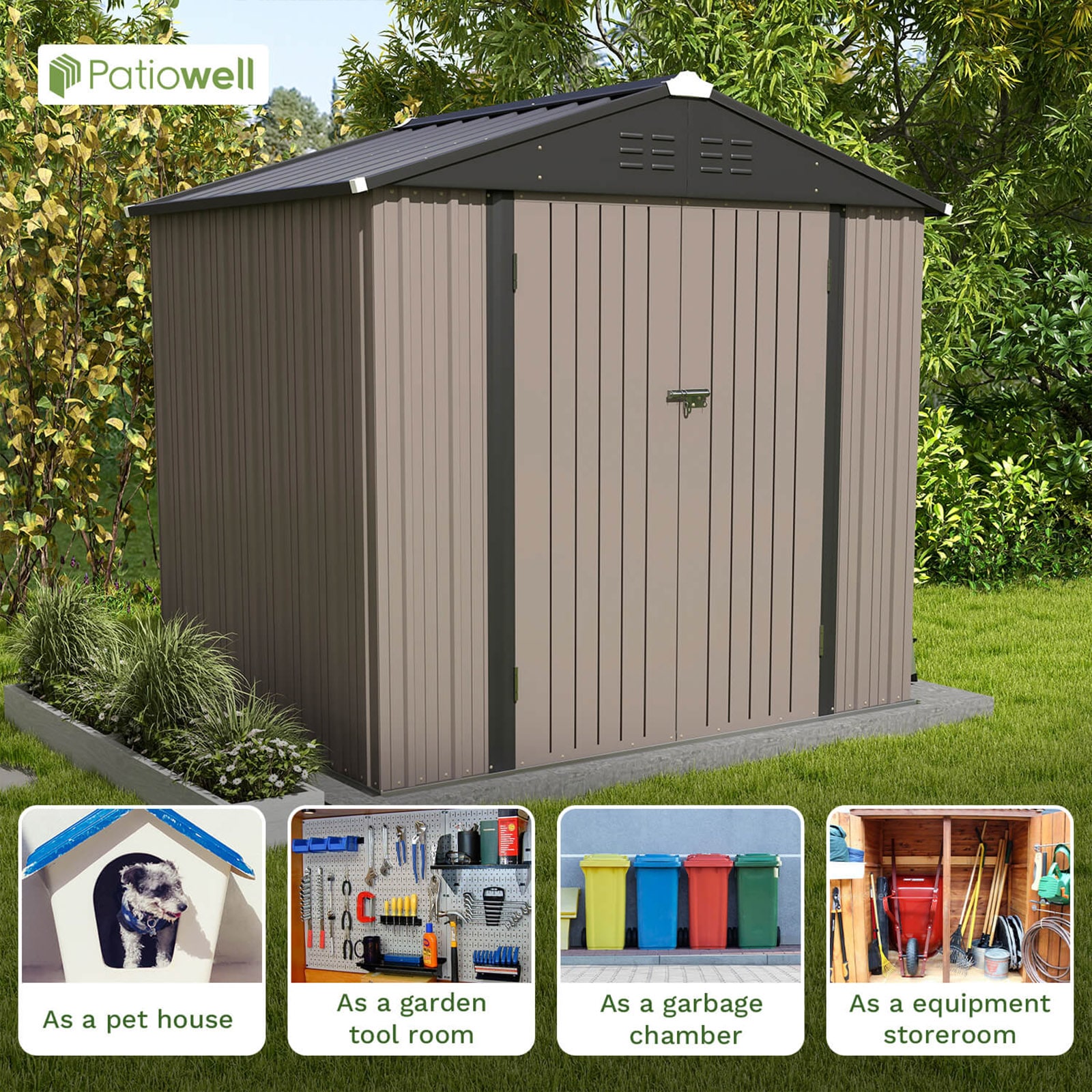 Vongrasig 6 x 4 x 6 FT Outdoor Storage Shed Clearance with Lockable Door  Metal Garden Shed Steel Anti-Corrosion Storage House Waterproof Tool Shed  for