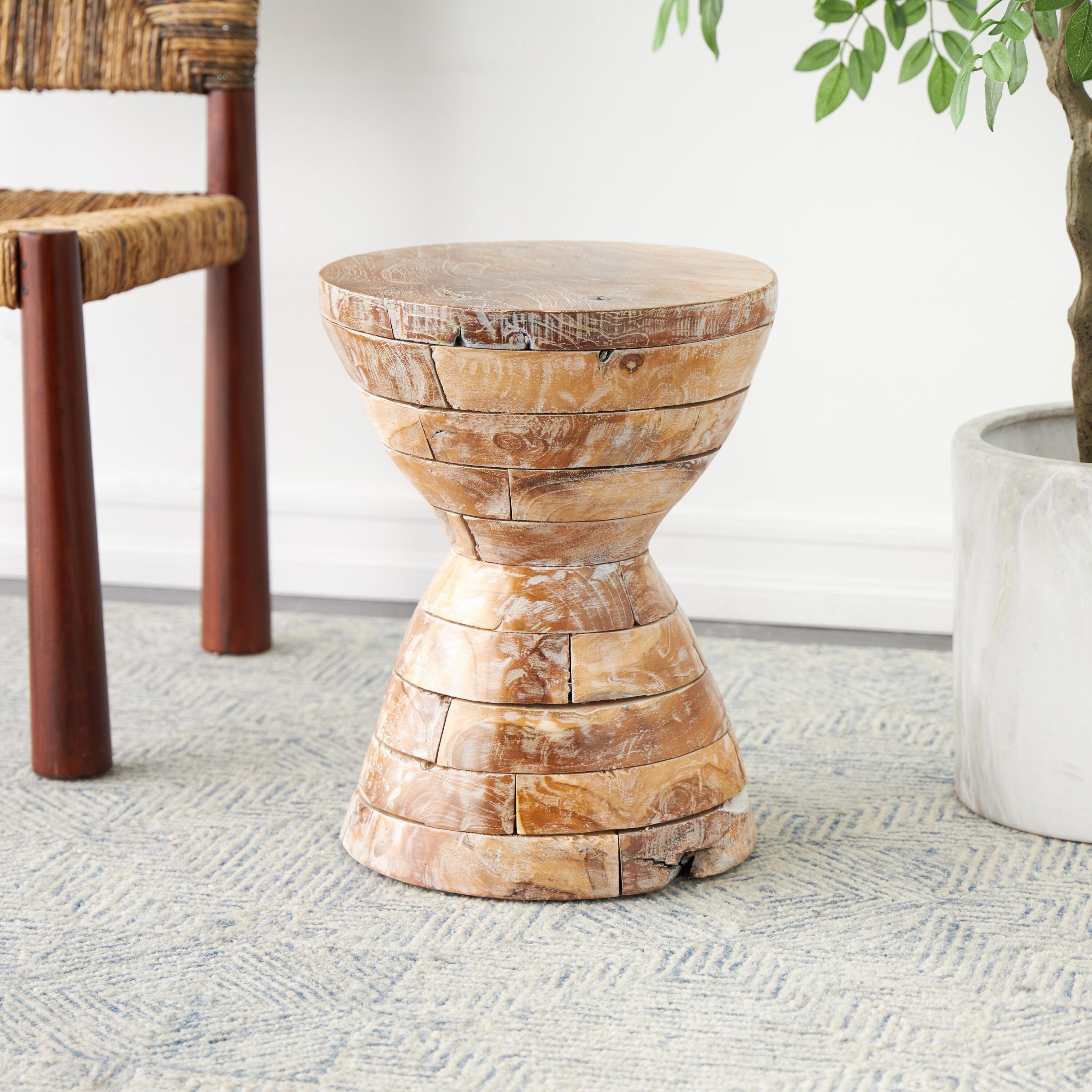 Grayson Lane 821754 13.65-Inches W x 18.65-Inches H Brown 19" Handmade Hourglass Wood Round Country End Table