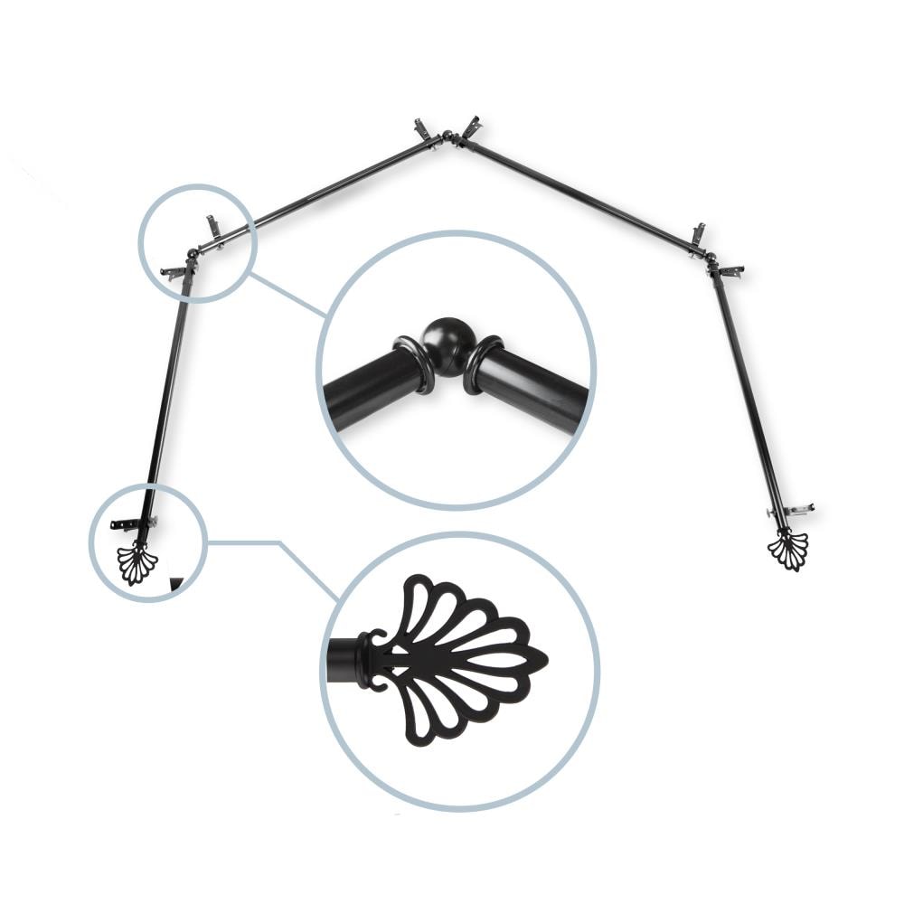 Hart & Harlow L4BAY-21-2 Cluster 13/16-in 4-sided 28-in to 48-in Black Steel Bay window curtain rod with Finials