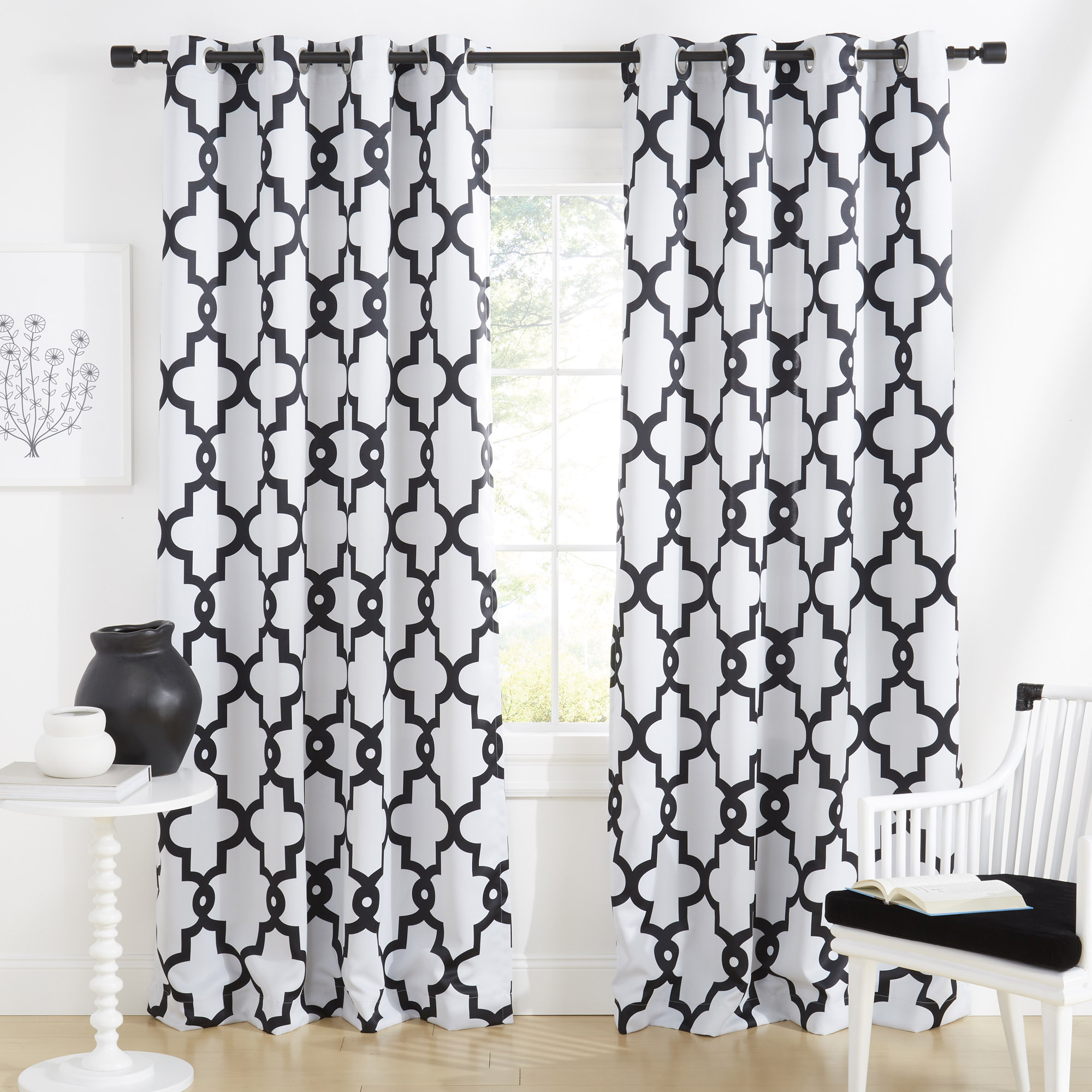 Exclusive Home YA014921DSEHC1 A201 84-Inches White Geometric Room darkening Interlined Grommet Curtain panel pair