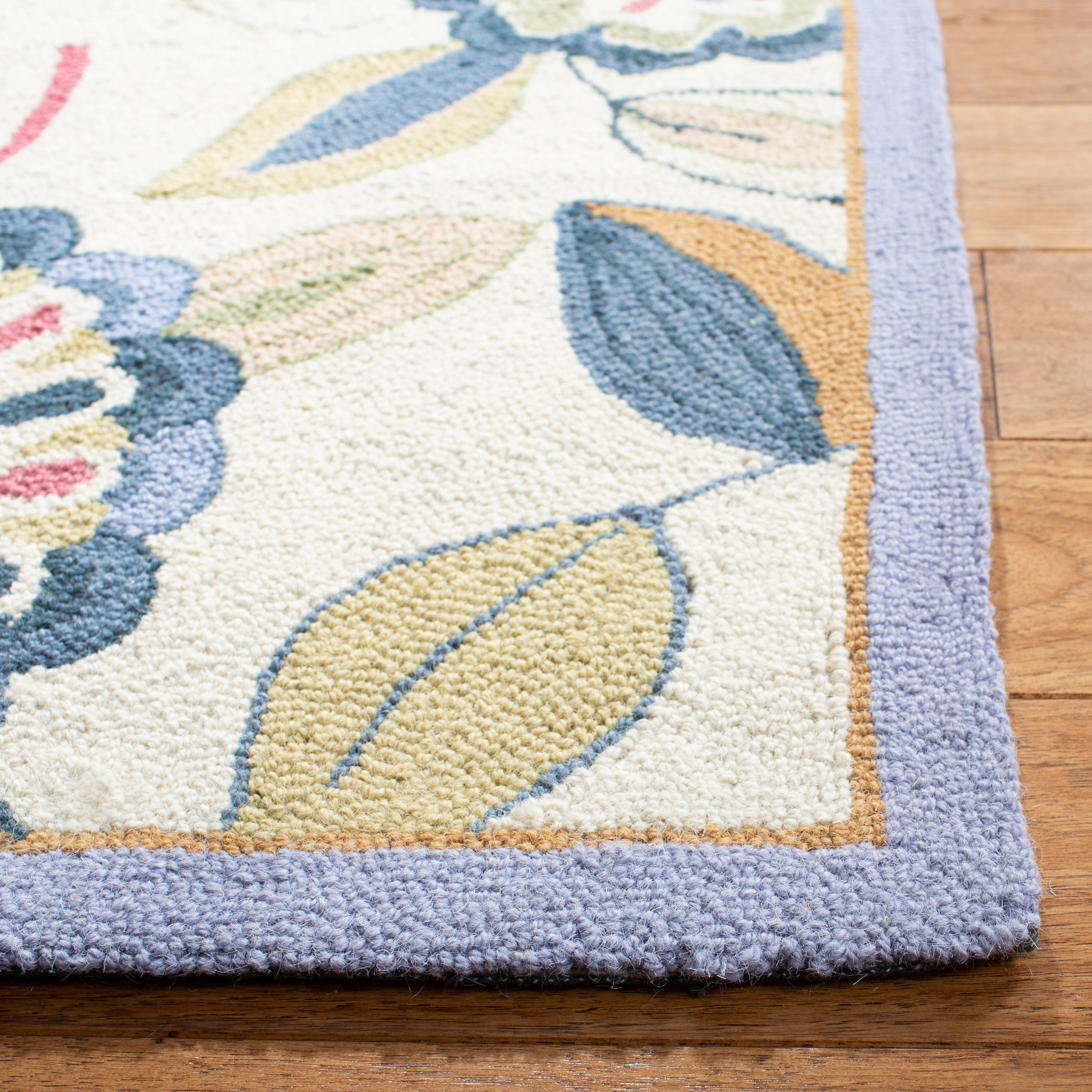 Ivory and Blue Floral Wool Runner Rug, 2'6" x 8'