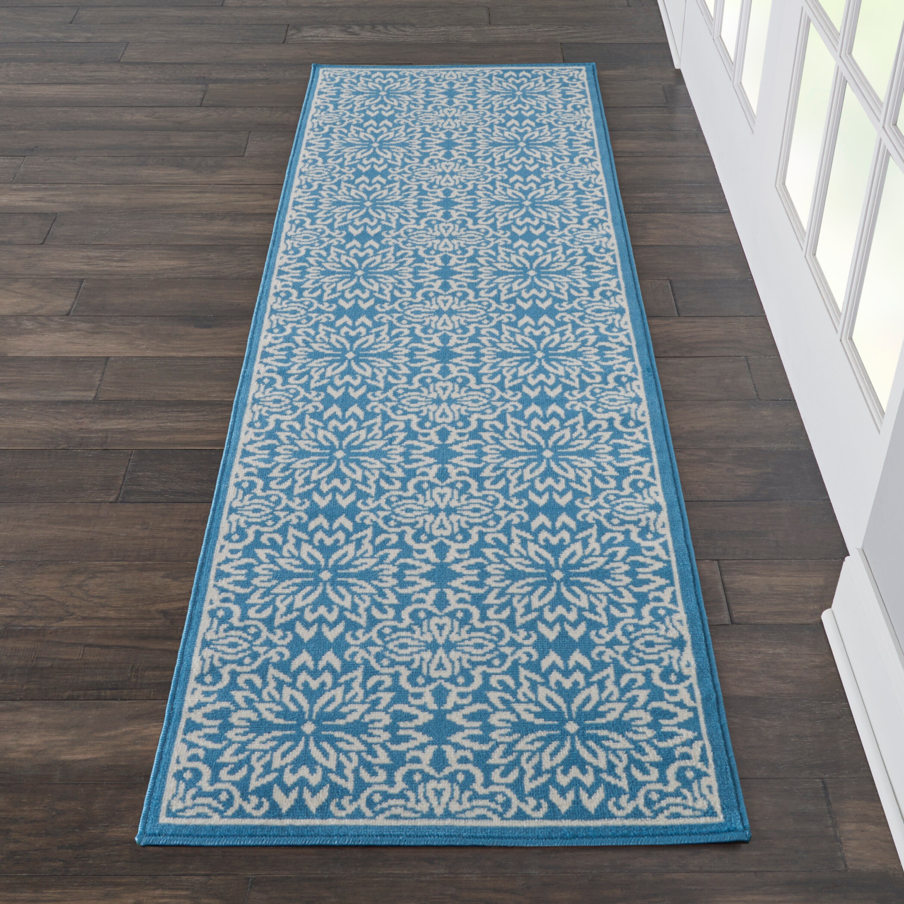 Nourison 99446478153 Jubilant 2 x 8 (ft) Loomed Polypropylene Ivory/blue Irregular Indoor Abstract Runner rug