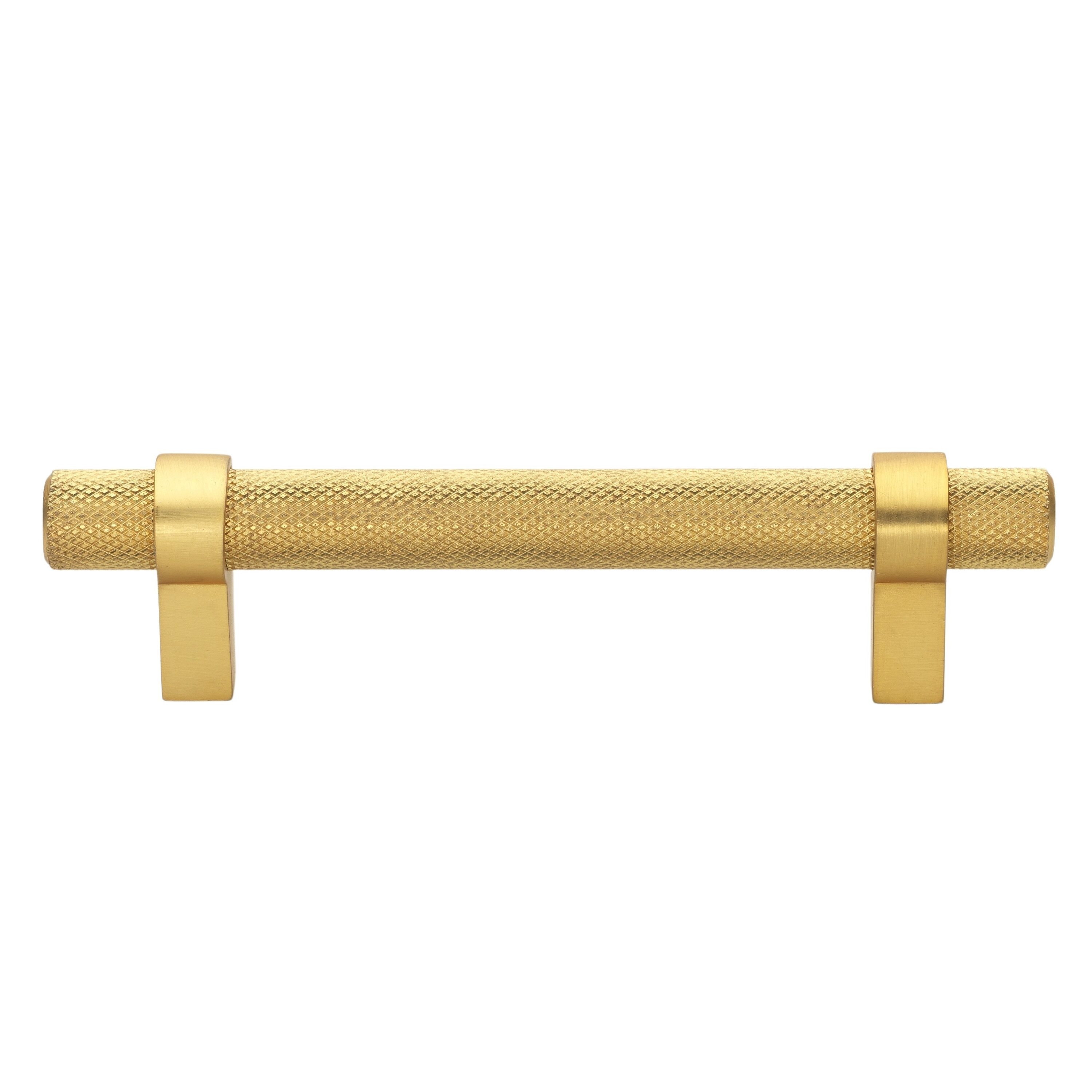 GlideRite Hardware 8006-96-BG-10 3-3/4 Inch Center to Center Knurled European Steel Bar Pull Cabinet Hardware Handle - 8006-96 Brass Gold