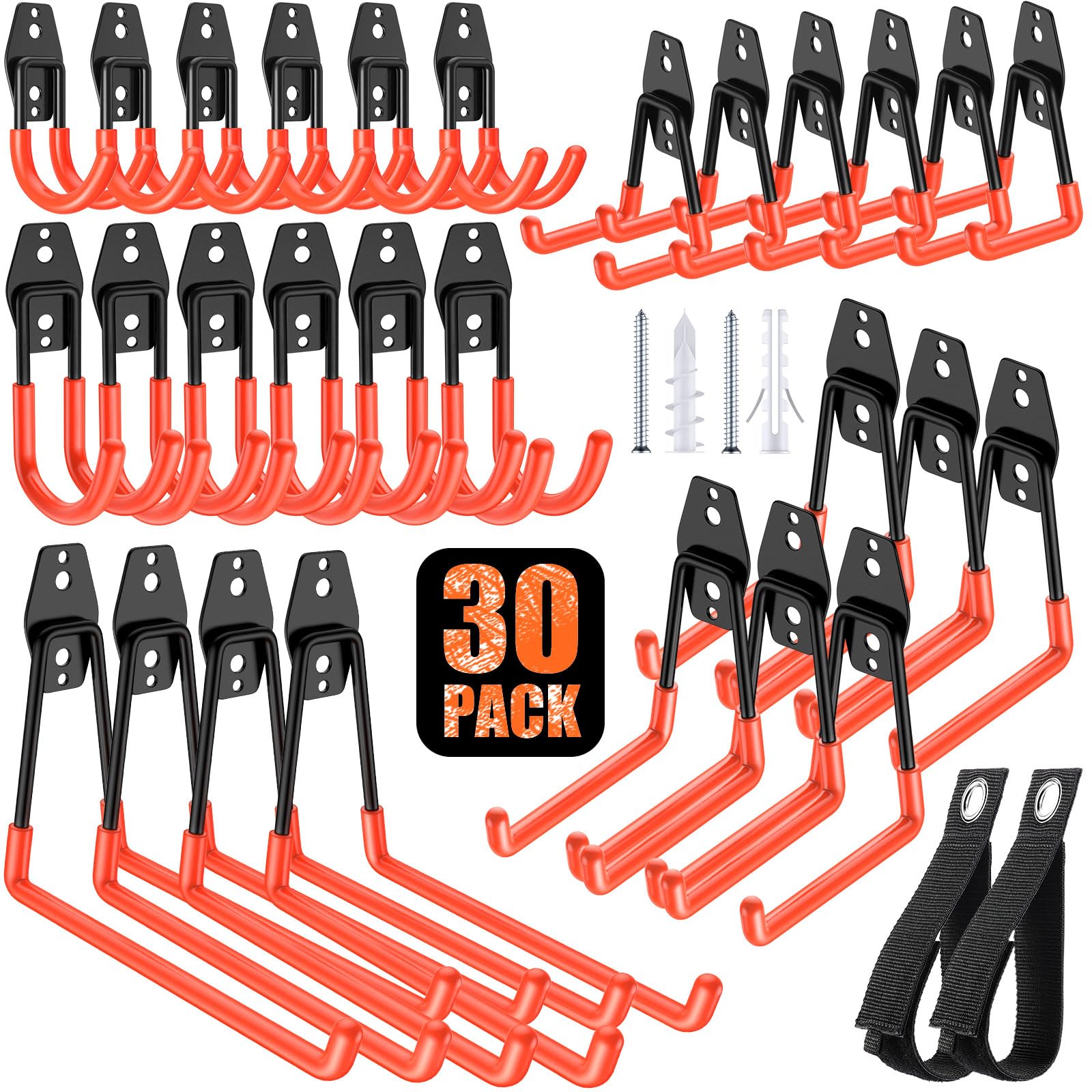 AOIZGMY  30 Pack Heavy Duty Garage Hook Solid Steel Wall Mount Double Hook Organizer for Hanging Ladder Bike Ropes Broom Gardening Equipment Yard