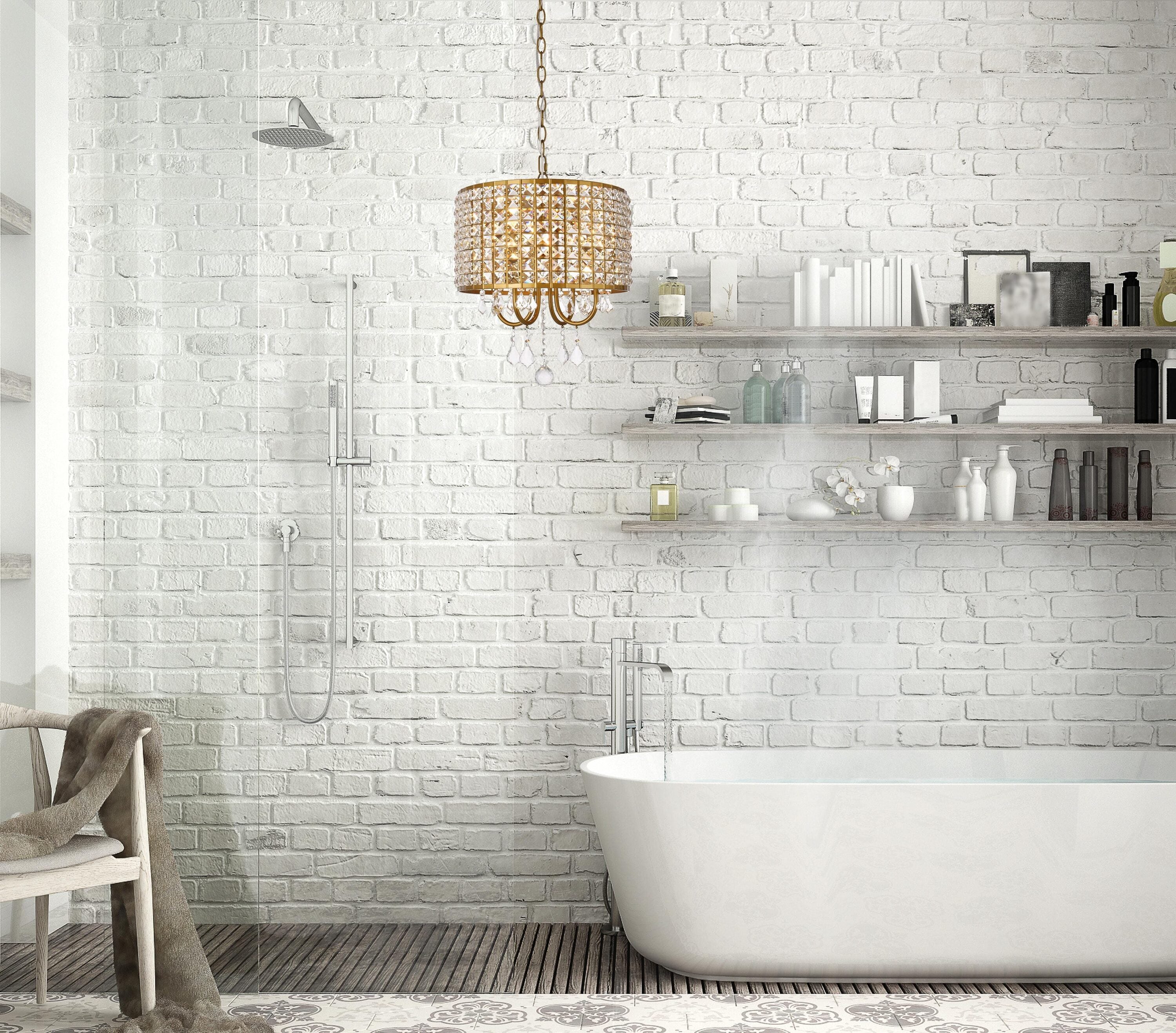 Elegant Brass and Crystal Lattice Drum Pendant Light