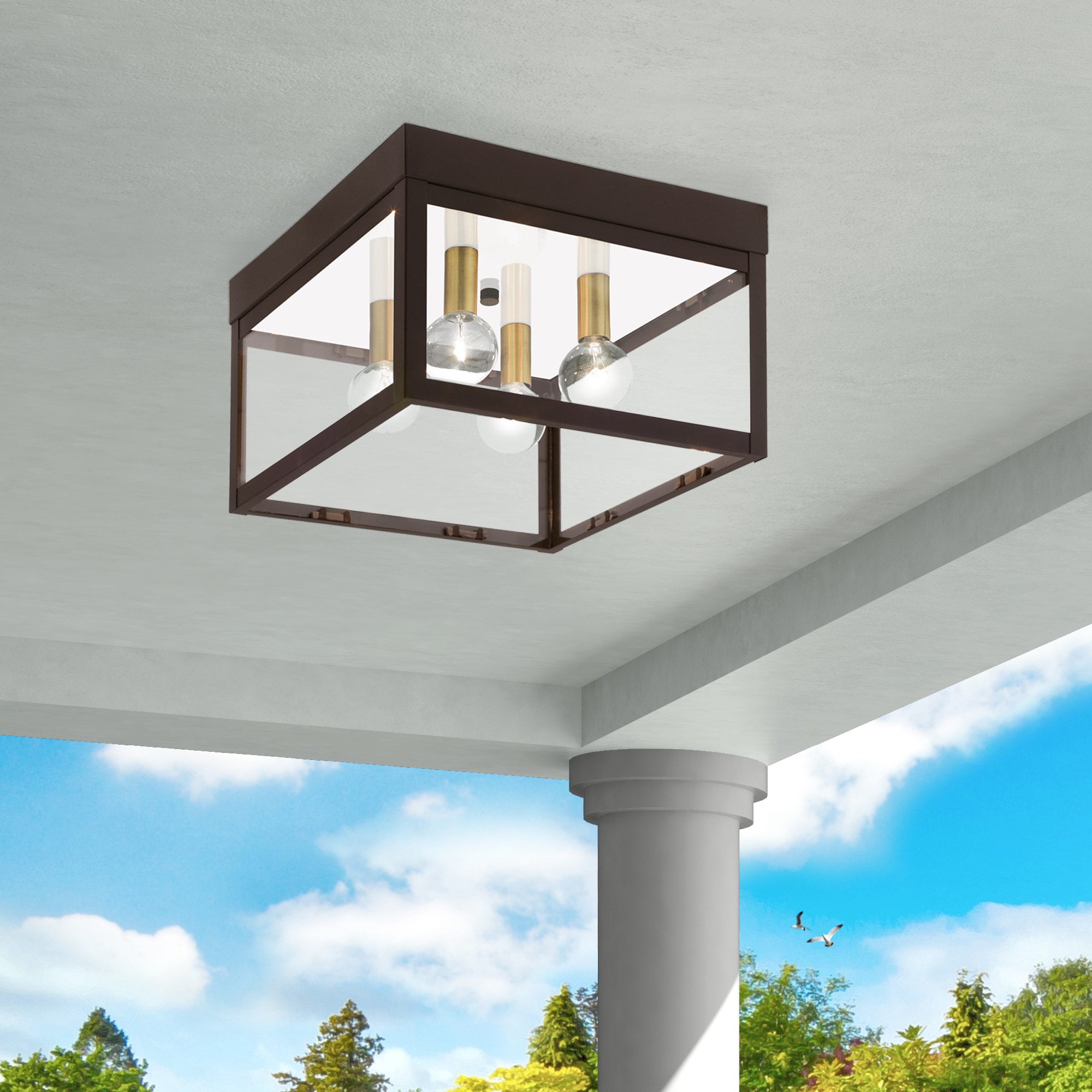 Bronze Nyack Clear Glass 4-Light Outdoor Ceiling Mount