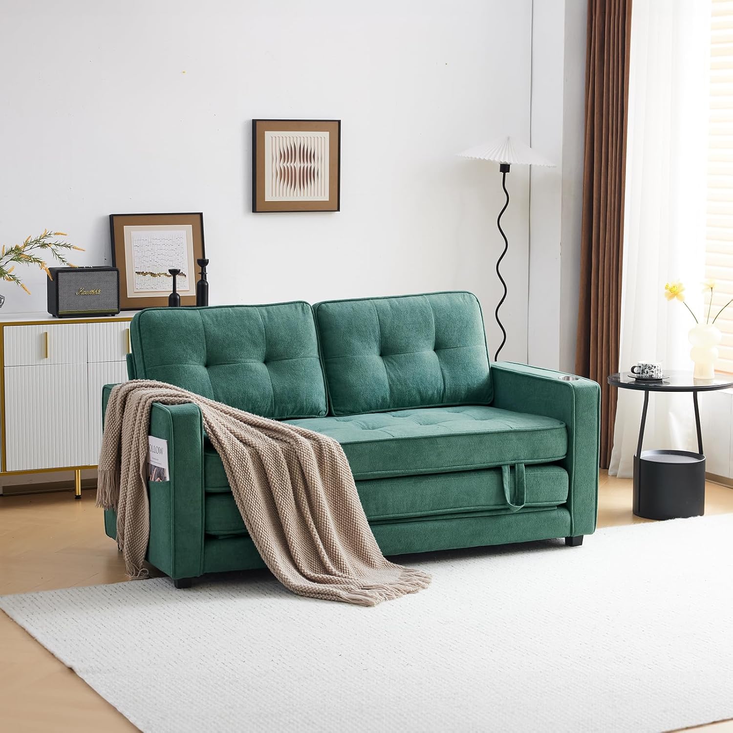 Outopee LO1G52004337+38 Teal Contemporary/Modern Chenille Twin Sofa bed