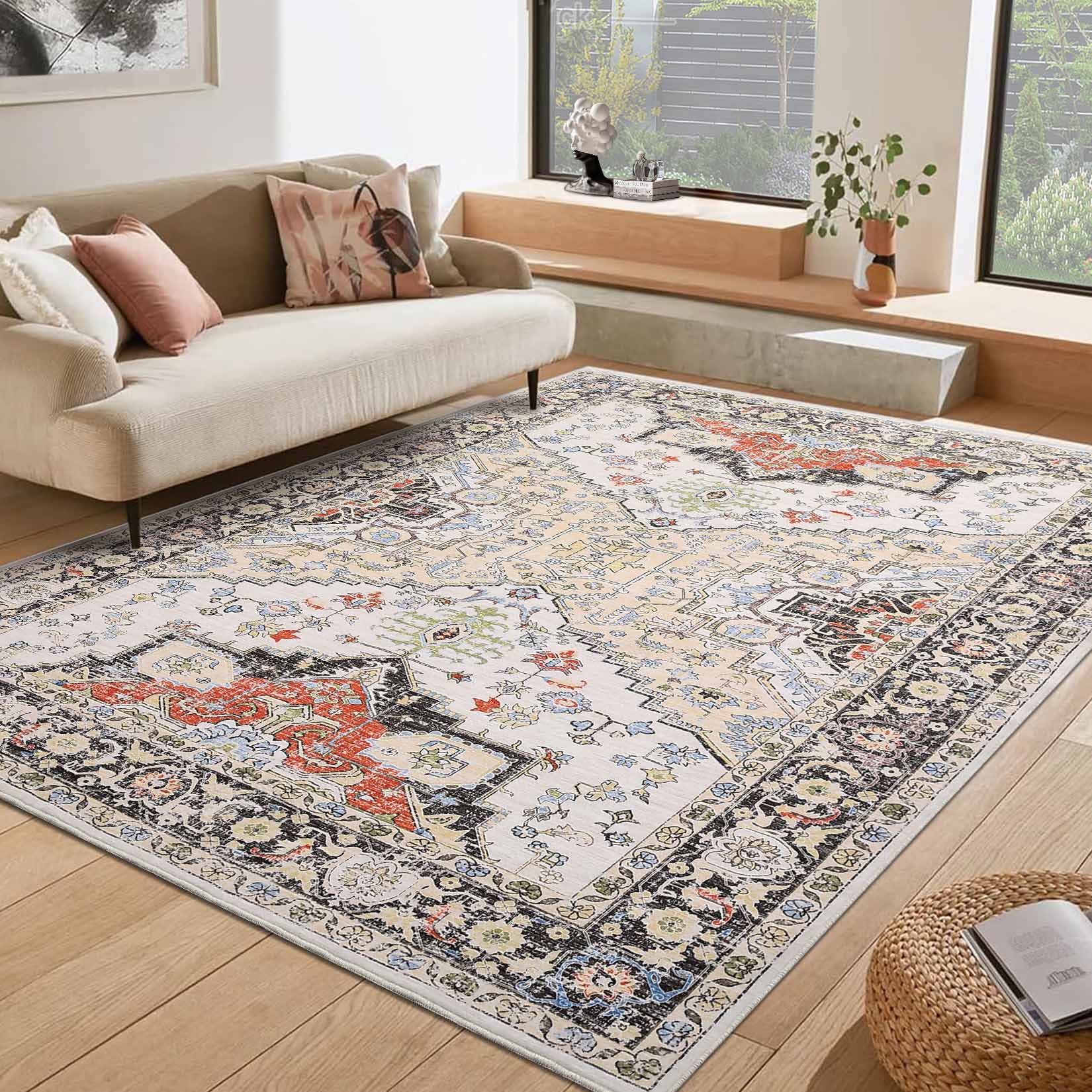 Garvee YXY-LO-PHO-13GDCNF2 10 x 13 (ft) Loomed Polyester Yellow/Red Rectangular Indoor Floral/Botanical Persian Machine washable Area rug