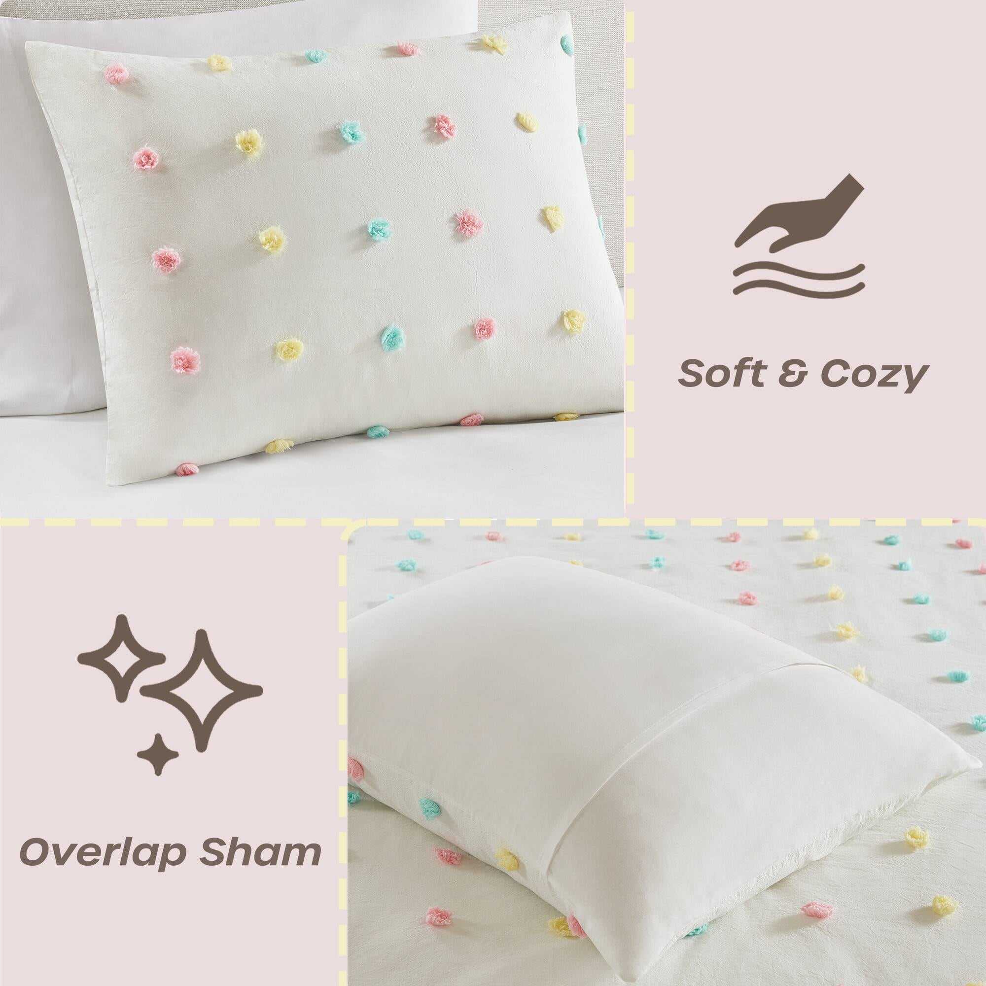 Cozy Cotton Twin Pom Pom Kids' Quilt Set in White