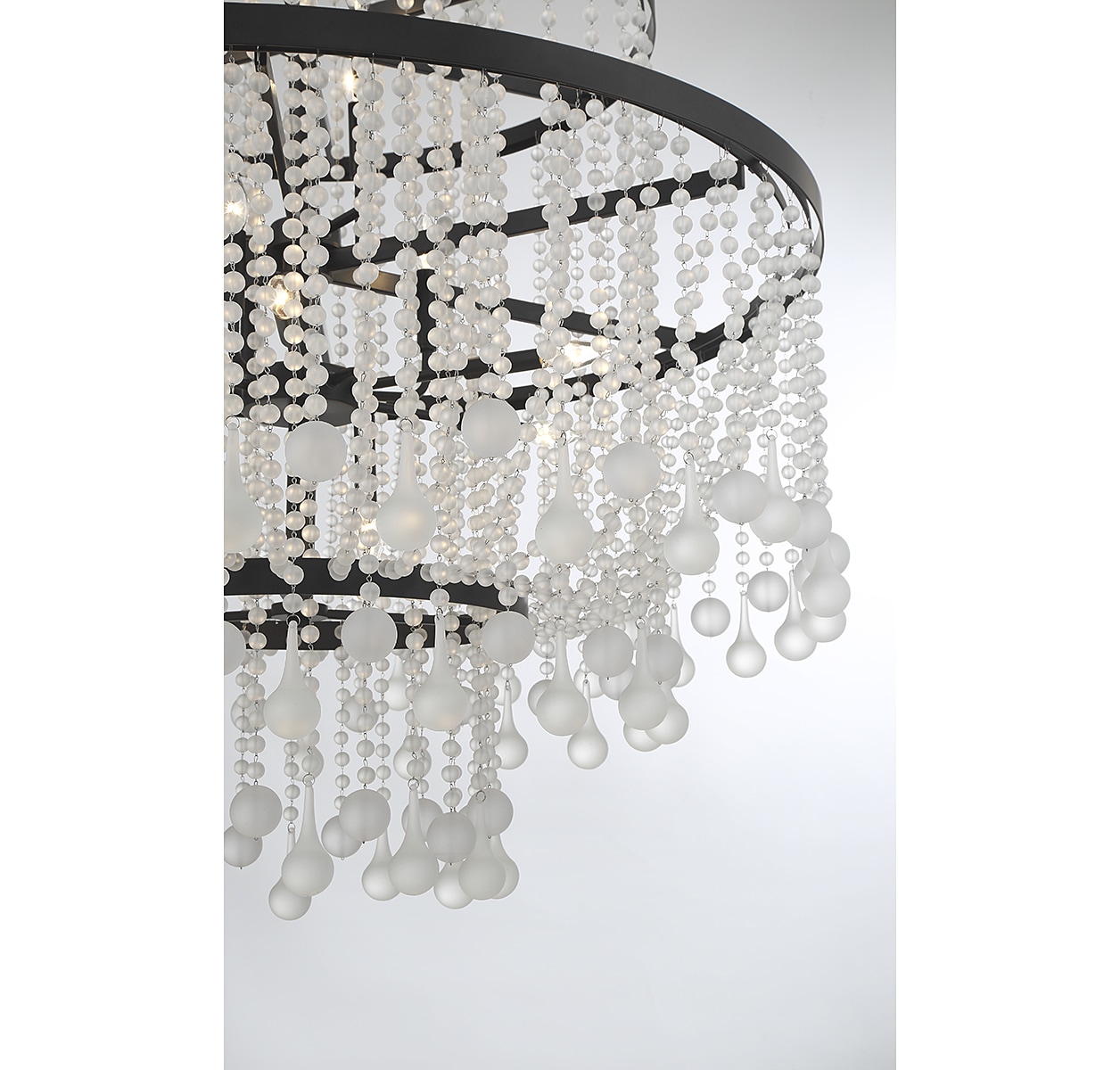 Luna Matte Black 15-Light Chandelier with Frosted Crystal